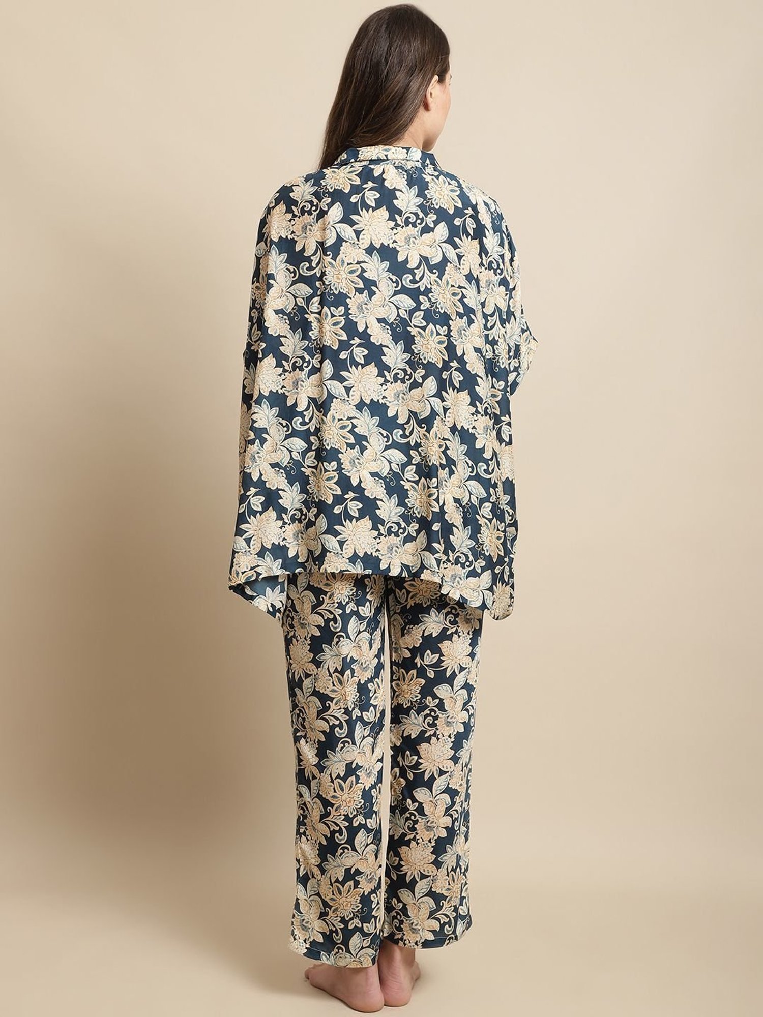 Kanvin Navy Printed Kaftan Palazzo Set