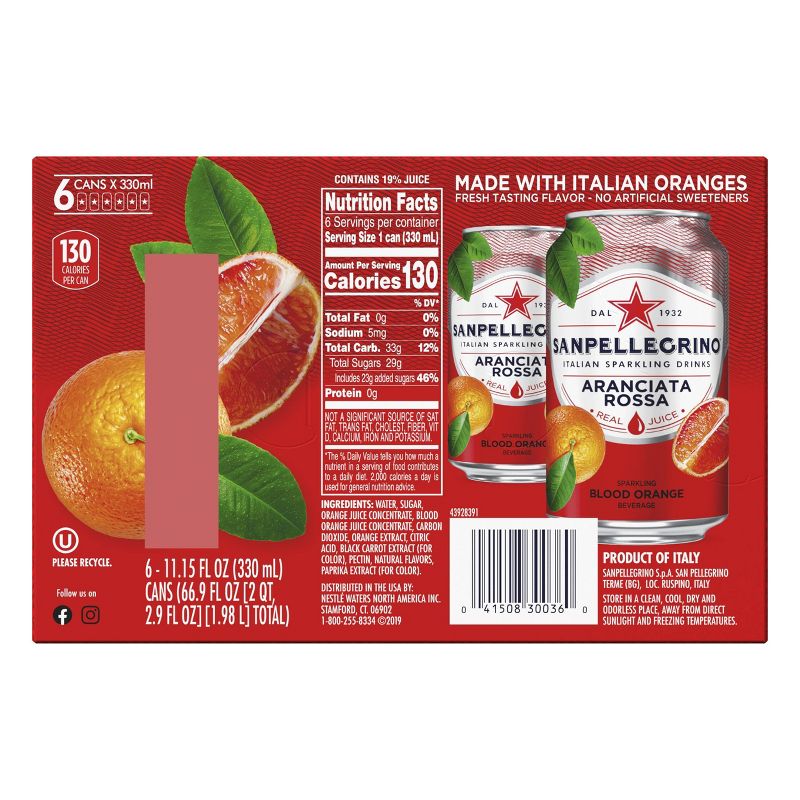 Sanpellegrino Blood Orange/Aranciata Rossa Italian Sparkling Drinks - 6pk/11.15 fl oz Cans