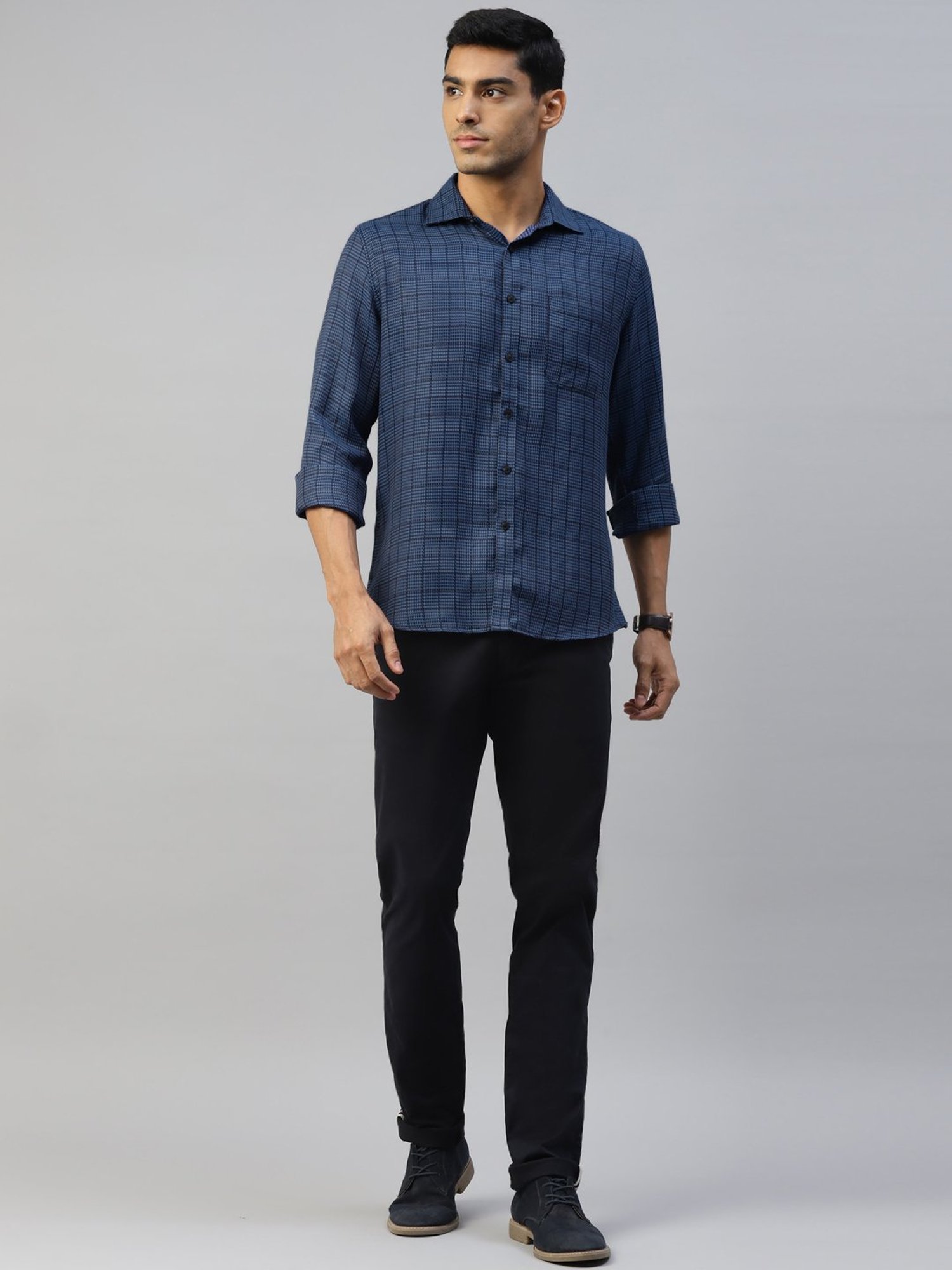 Don Vino Dark Blue Slim Fit Check Shirt
