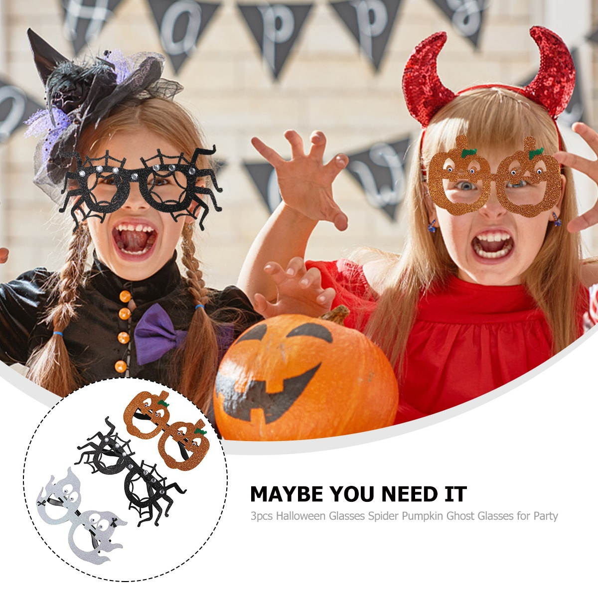 3pcs Halloween Glasses Spider Pumpkin Ghost Glasses for Party (Assorted Color)