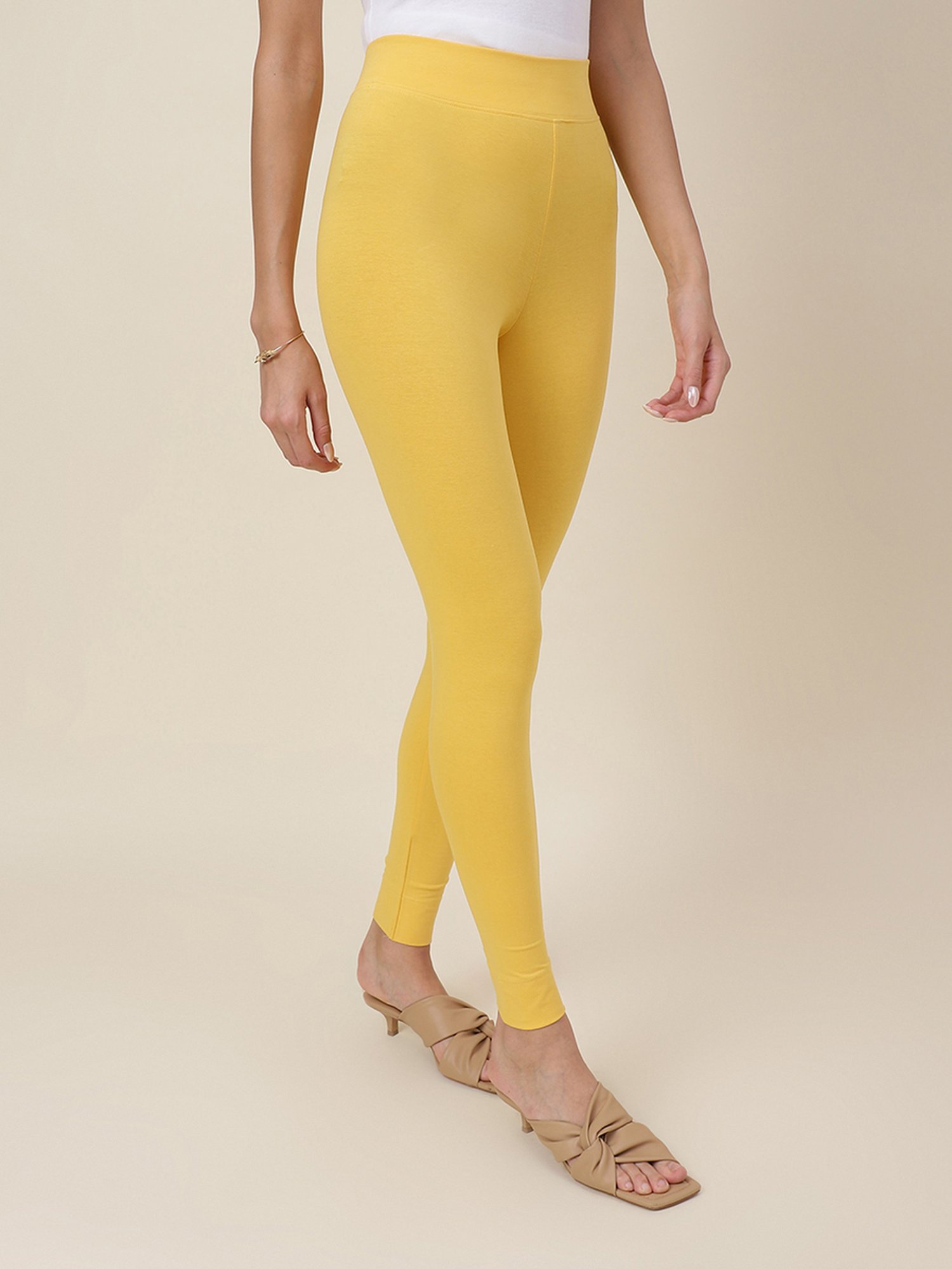 Fabindia Yellow Mid Rise Leggings
