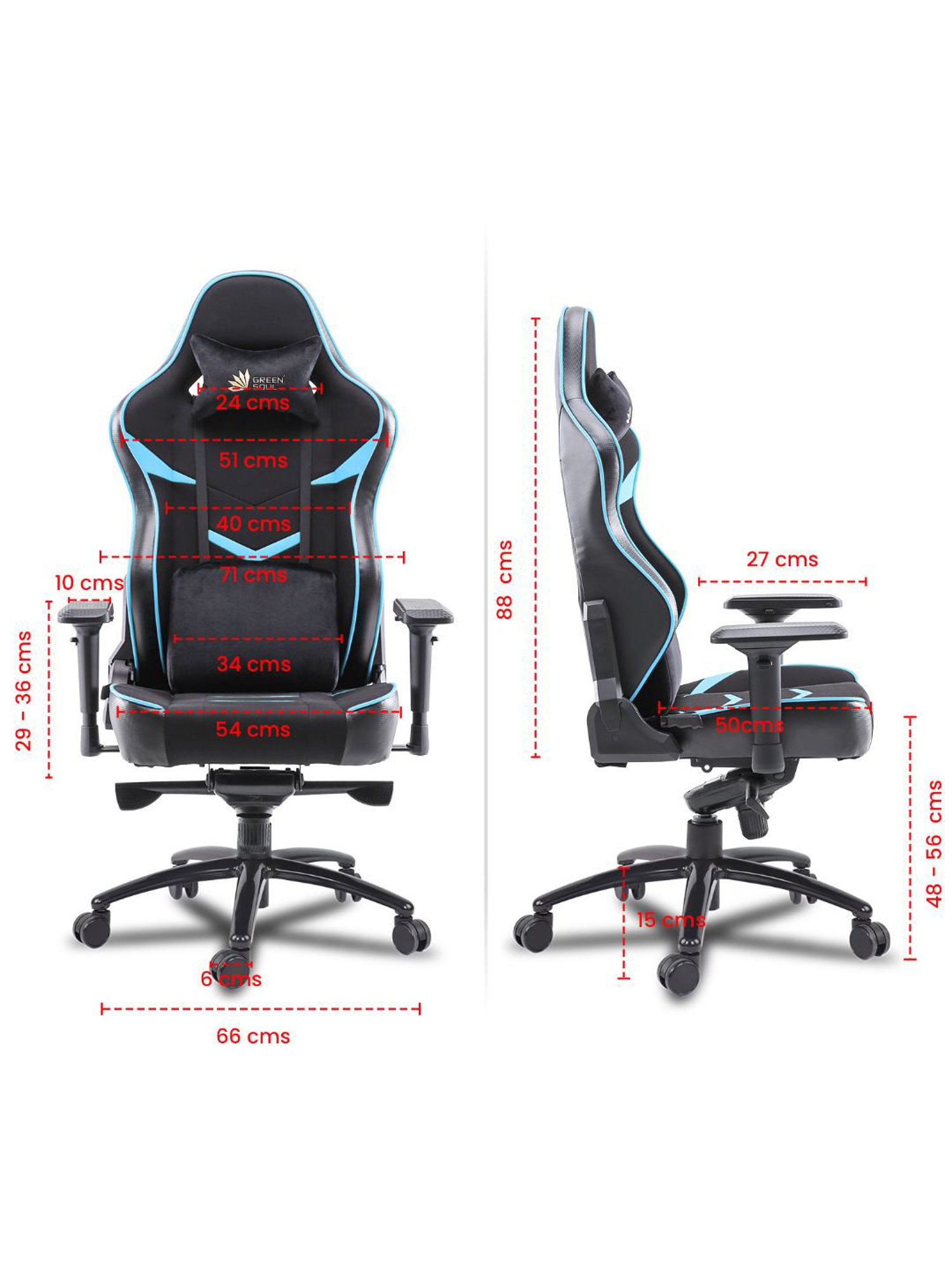 Green Soul Monster T Black & Blue PU Leather Premium Gaming Chair