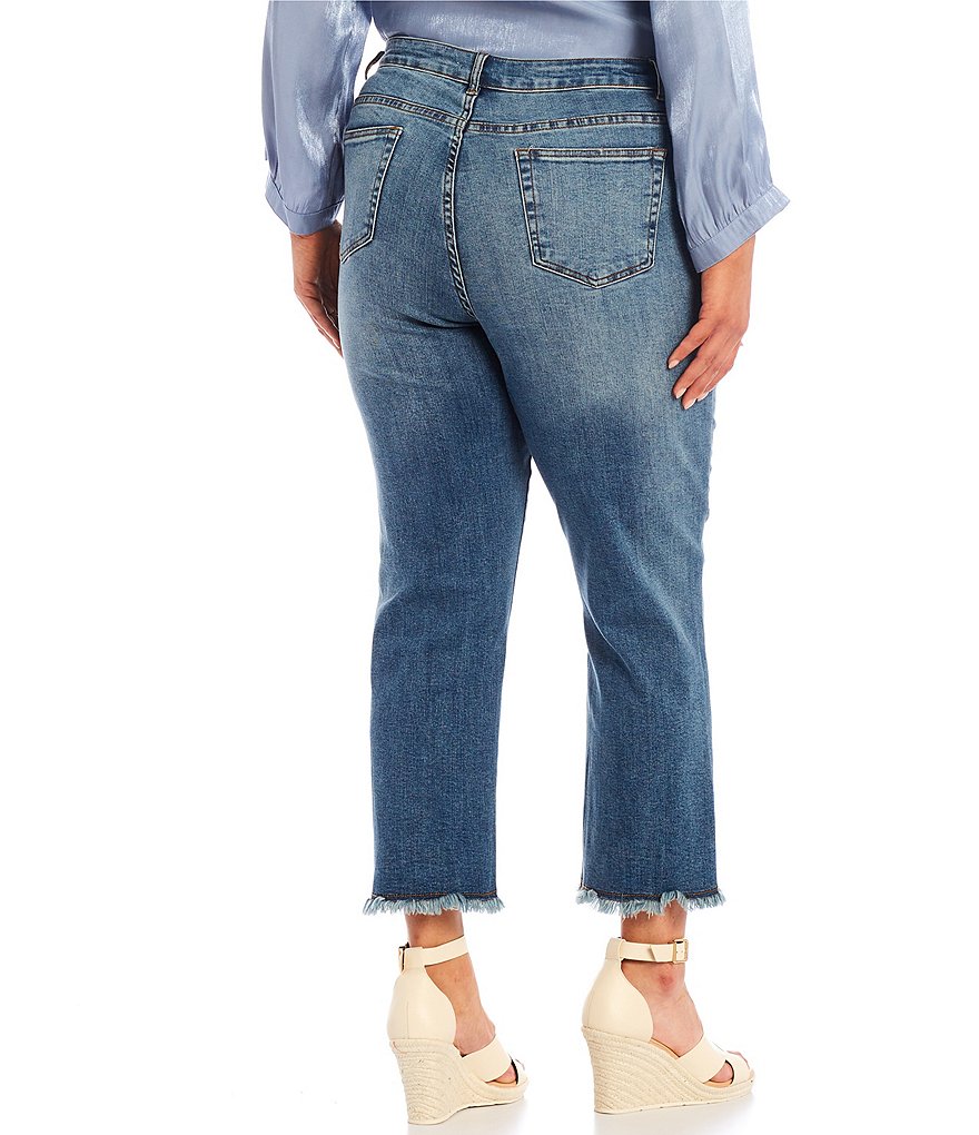 John Mark Plus Size 5-Pocket Frayed Hem Cropped Jeans