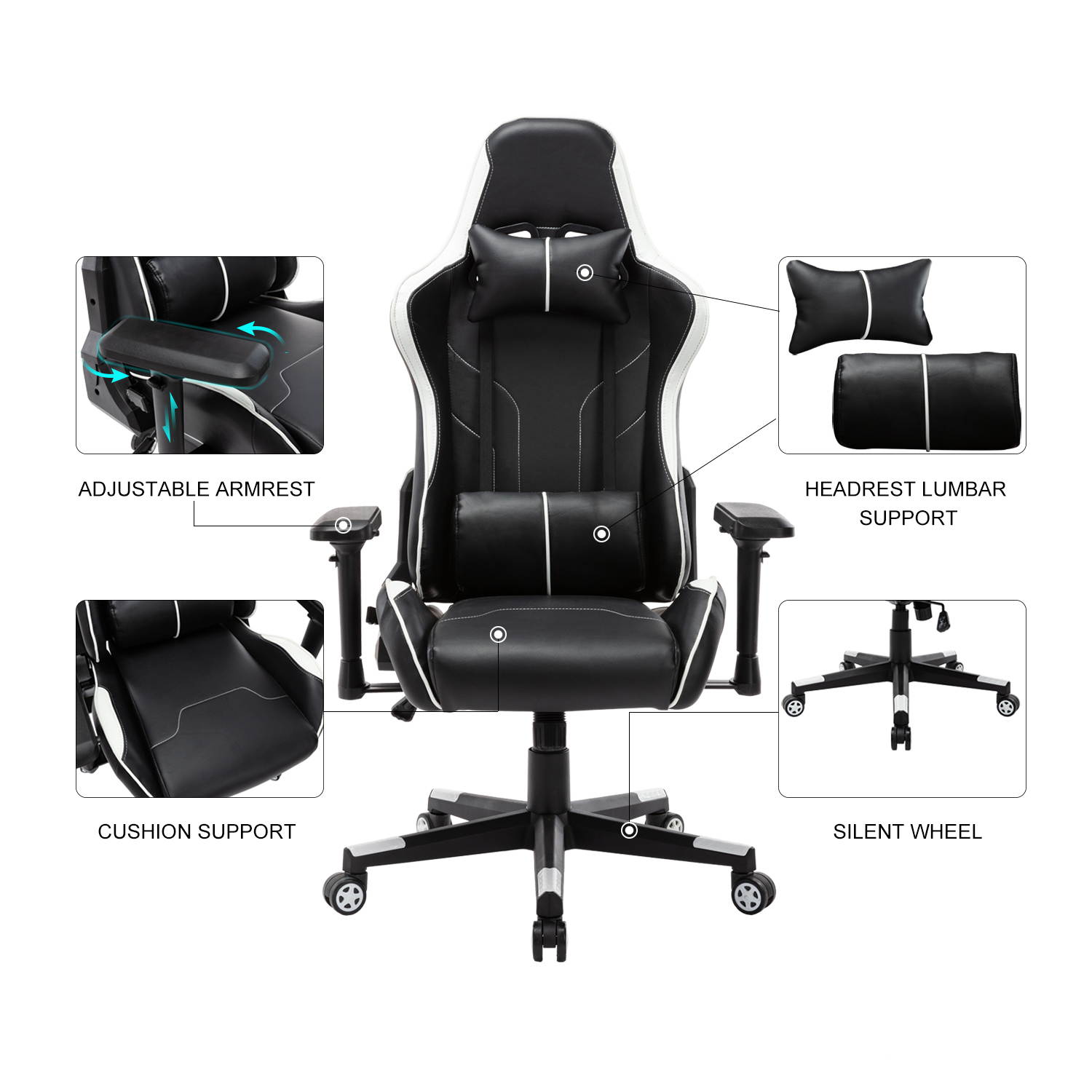 Gaming Chair, UHOMEPRO PU Leather High Back Computer Chair Office Chair, Home Desk Chair, PC Racing Chair, Executive Ergonomic Adjustable Task Chair with Headrest and Lumbar Support