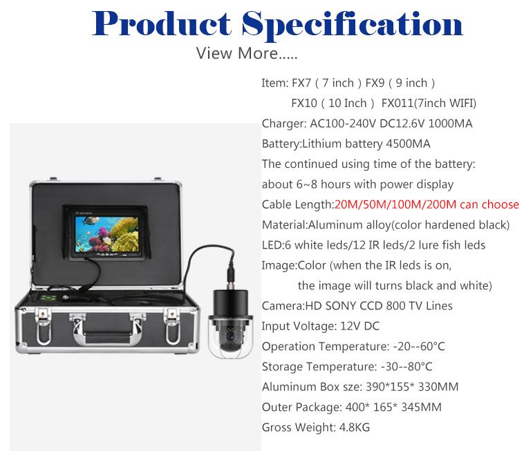 7 Inch 20m Underwater Fishing Video Camera Fish Finder IP68 Waterproof 20 LEDs 360 Degree Rotating Dome  Rotating Panoramic viewing Camera