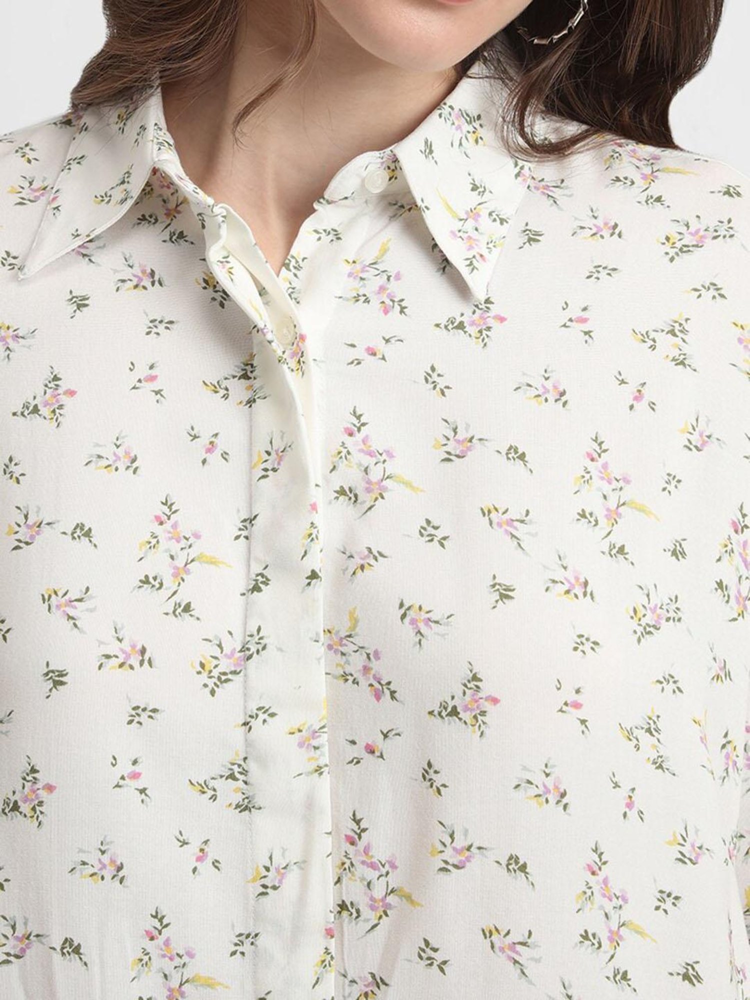Forever 21 White Floral Print Shirt
