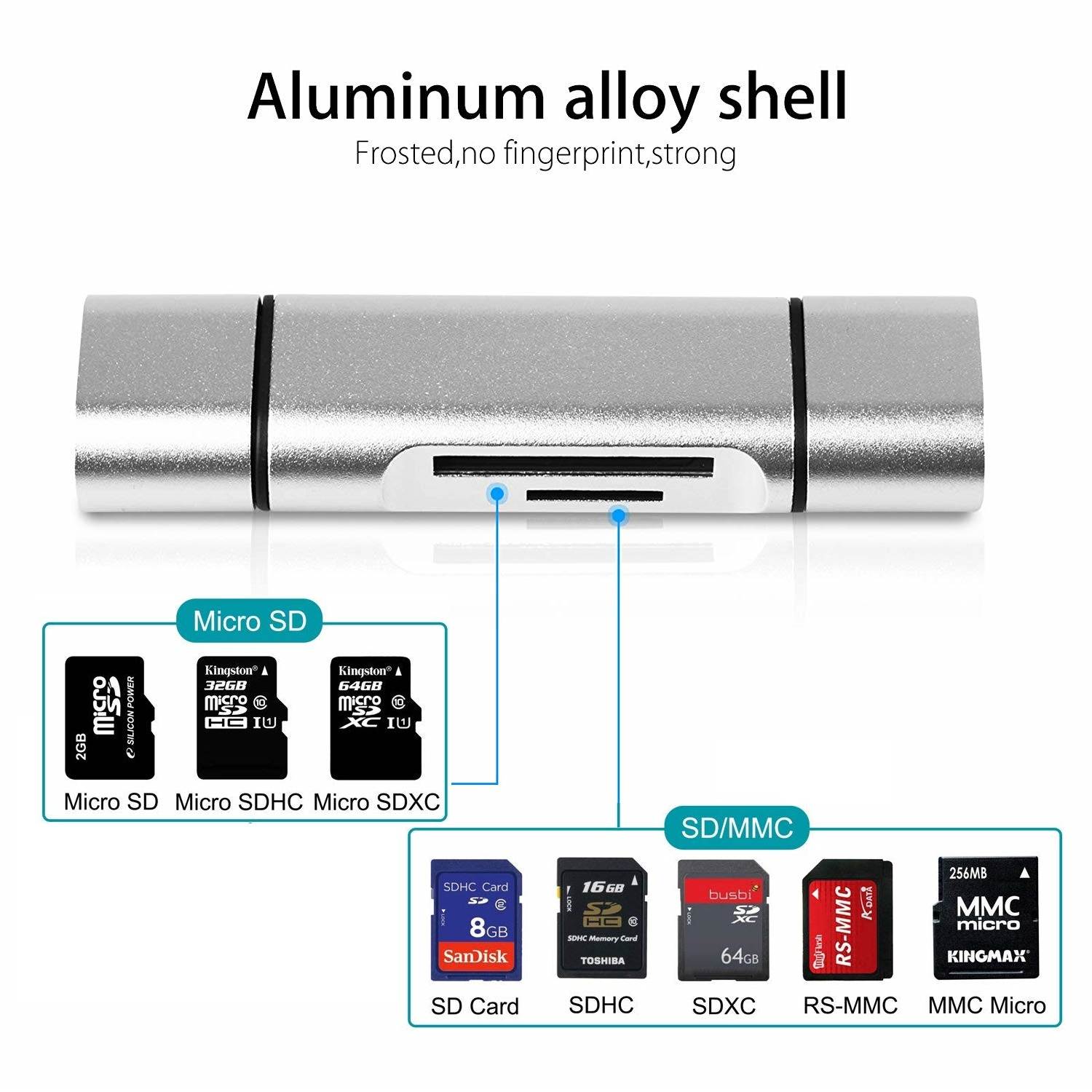 3 in 2 Type-C / USB / Micro USB to SD/TF Card Reader for Android Apple, 3-in-2 USB-C USB Micro, Fast SD TF Reader, Aluminum Alloy Shell, Portable Design.