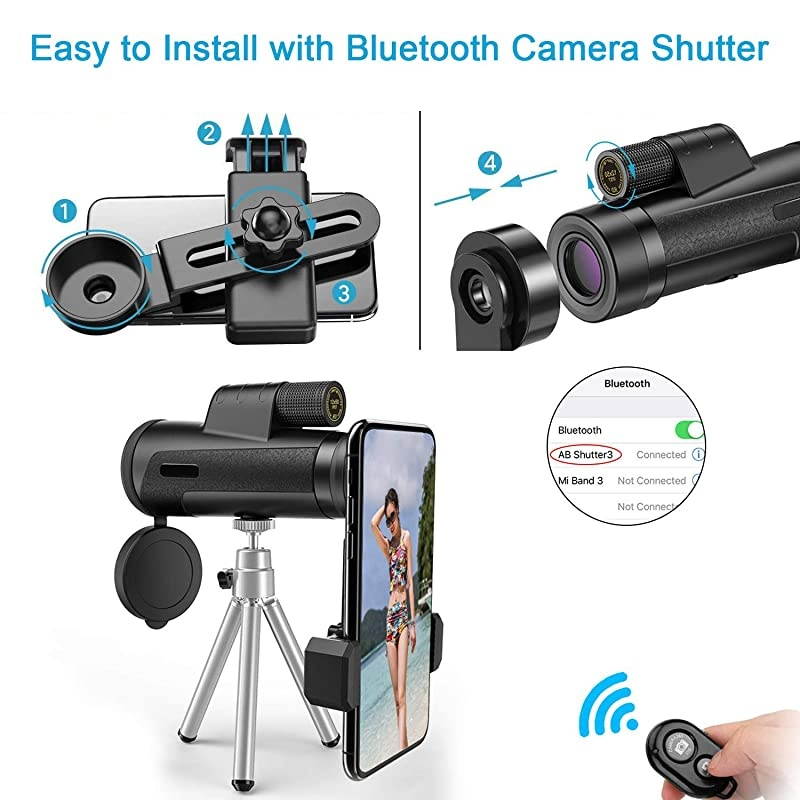 Telescope with Smartphone Holder - 12X50 High Power HD , Camera Shutter, Waterproof IPX7, BAK4 Prism, Tripod for Watching Wildlife Bird Hunting Camping Travel