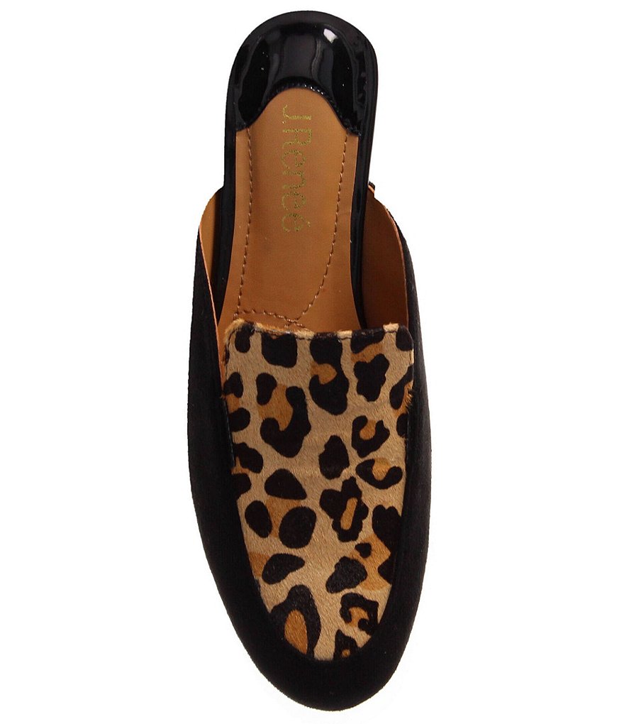 J. Renee Haziza Leopard Print Calf Hair Mules