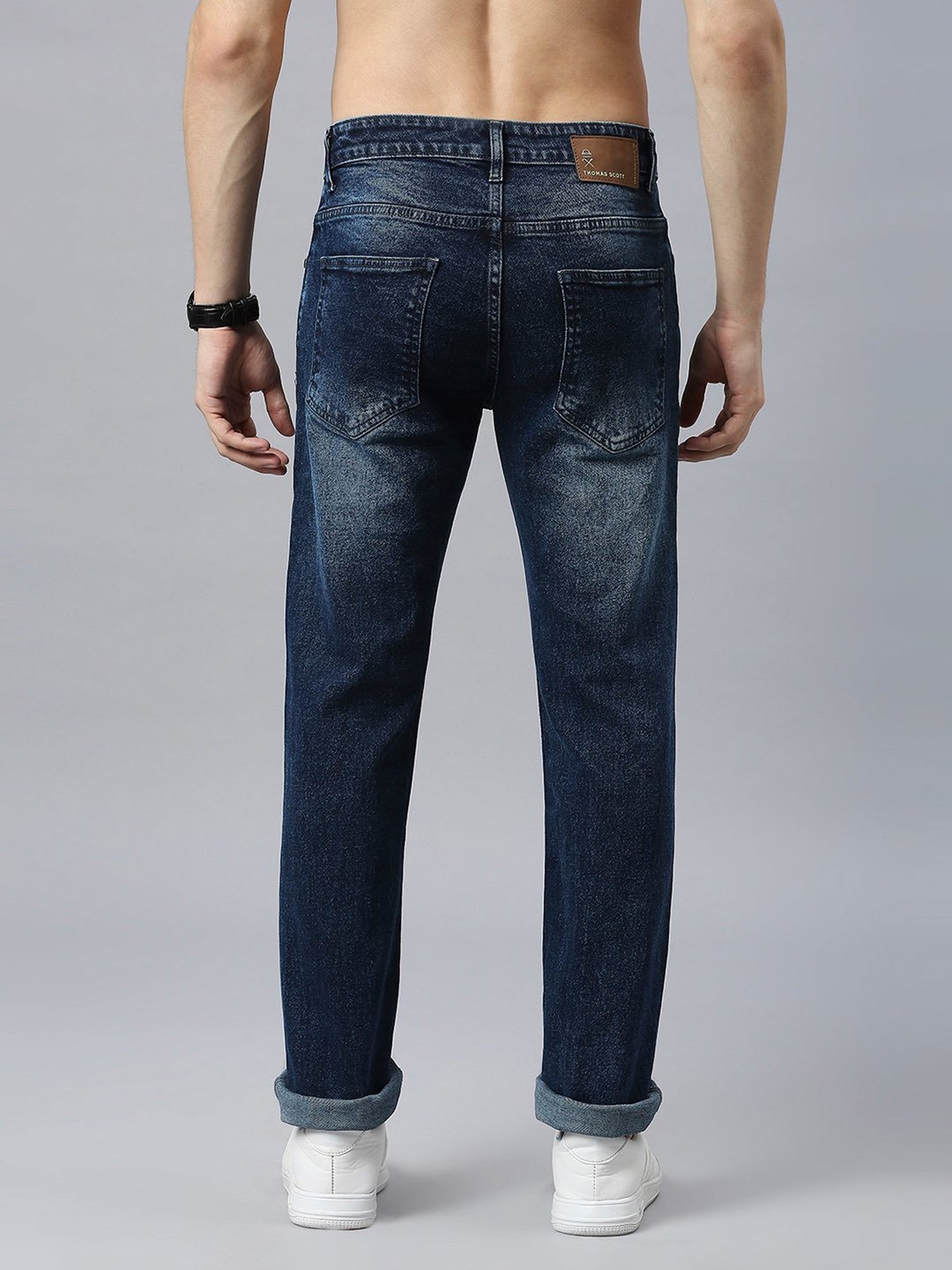 Thomas Scott Blue Regular Fit Lightly Washed Distressed Jeans