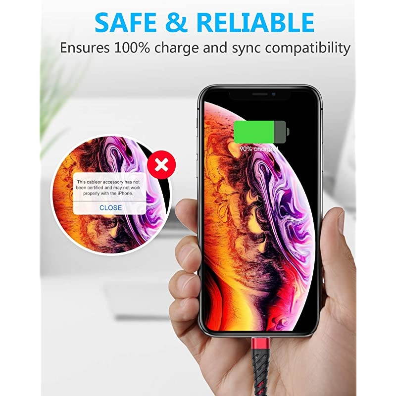 Charger 10 ft, [ MFi-Certified] Lightning Cable 10 Foot,Long Durable Braided 10 feet Nylon Metal Connector Charger Cord Compatible with 11/11Pro/11Max/ X/XS/XR/XS Max/8/7/6/5S/SE