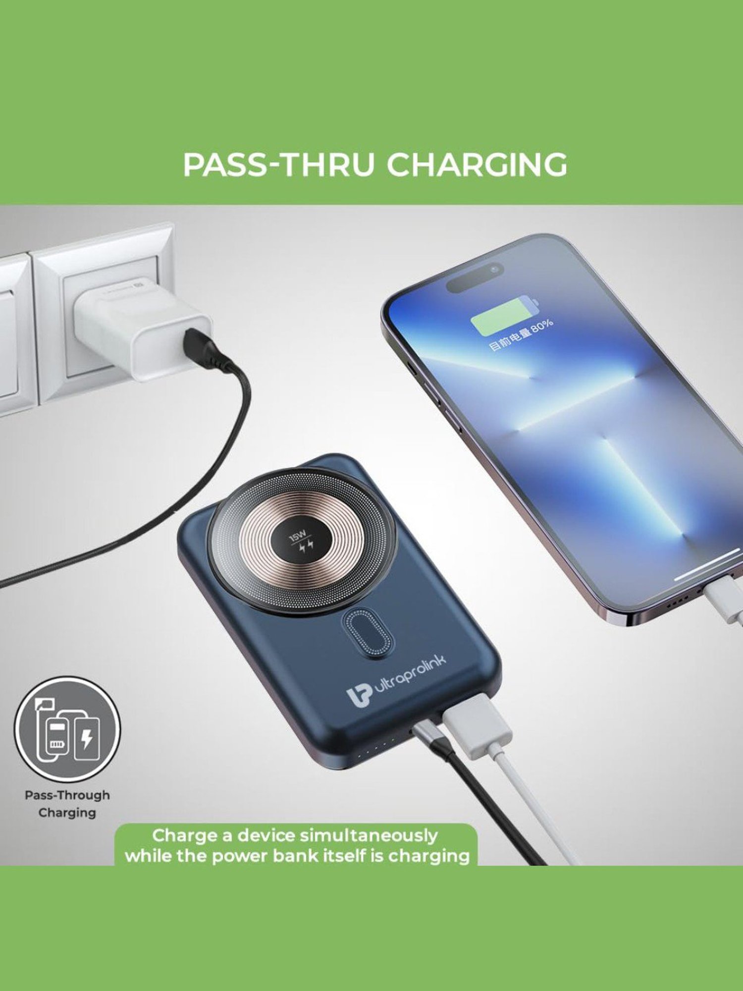 ULTRAPROLINK UM1114 10000 mAh Wireless Magnetic Mag-Safe Power Bank (Blue)