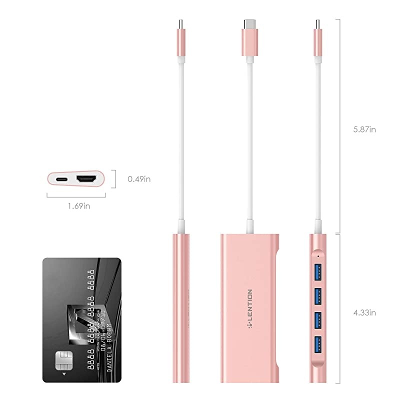USBC MultiPort Hub with 4K HDMI Output 4 USB 30 Type C Charging Adapter Compatible 20202016 MacBook Pro 131516 New Mac Air Surface Chromebook More CBC35 Rose Gold