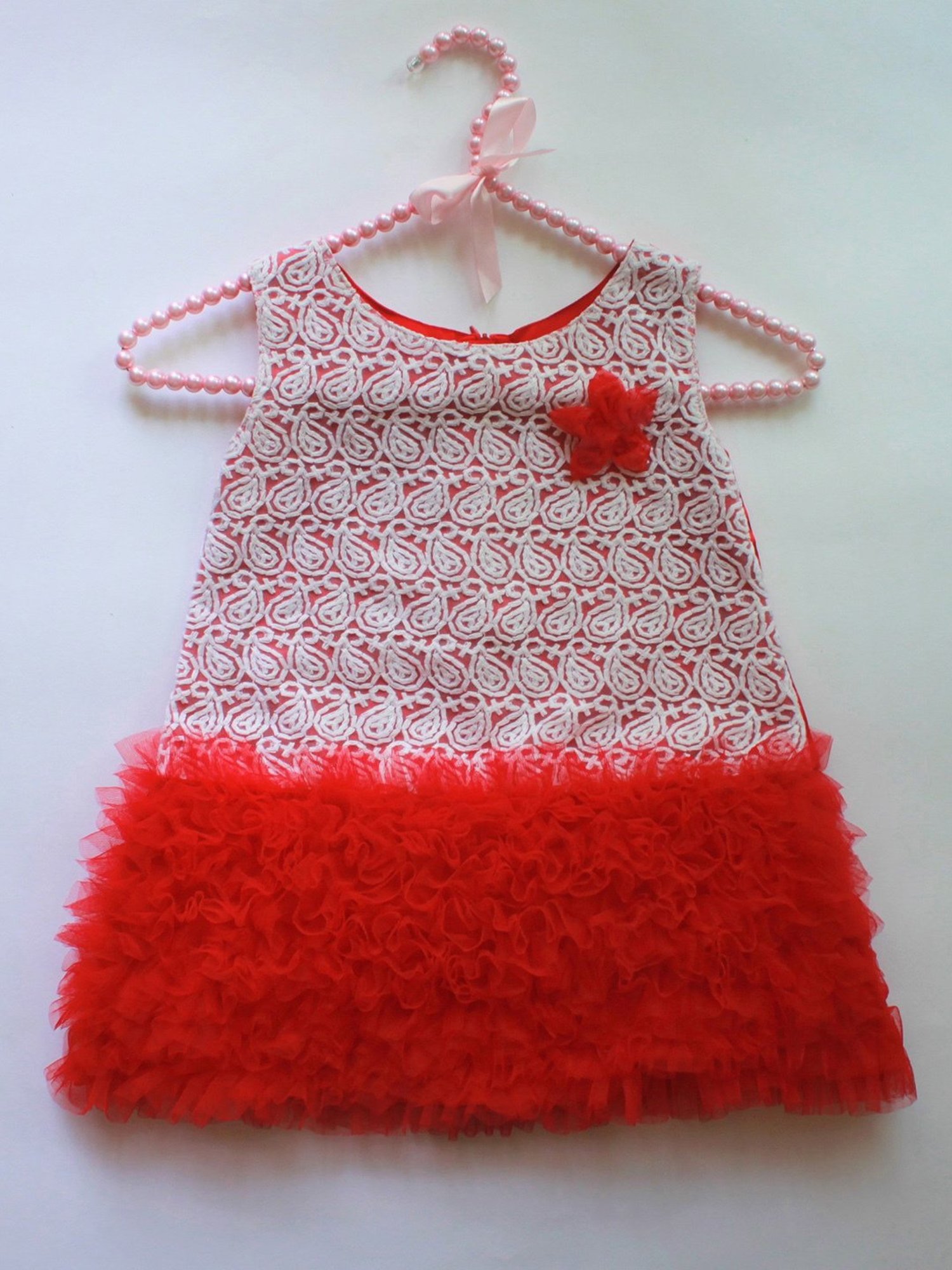 Many Frocks Kids Red Embroidered Dress