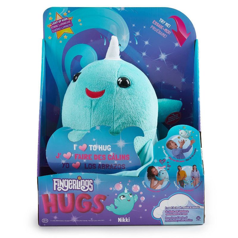Fingerlings HUGS - Nikki (Blue Glitter) - Interactive Plush Narwhal - By WowWee