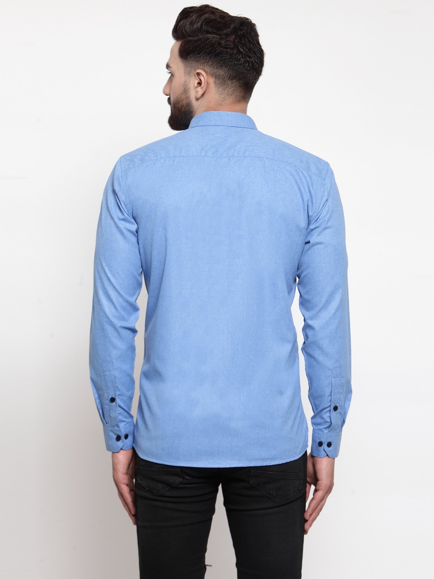 Jainish Blue Cotton Regular Fit Shirt