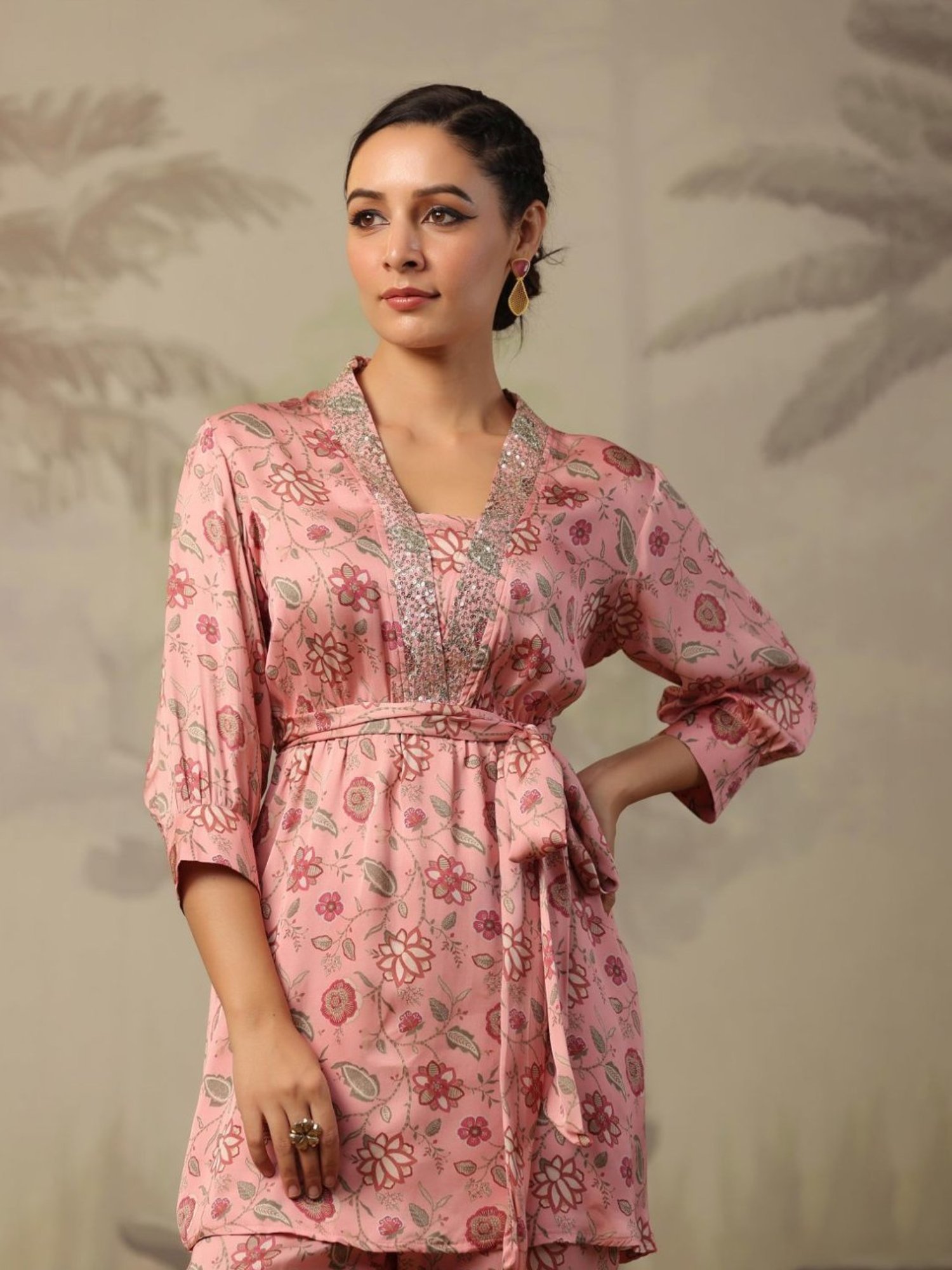 Artagai Beige Co-Ord Set with Notch Collar Kurta and Straight Pants