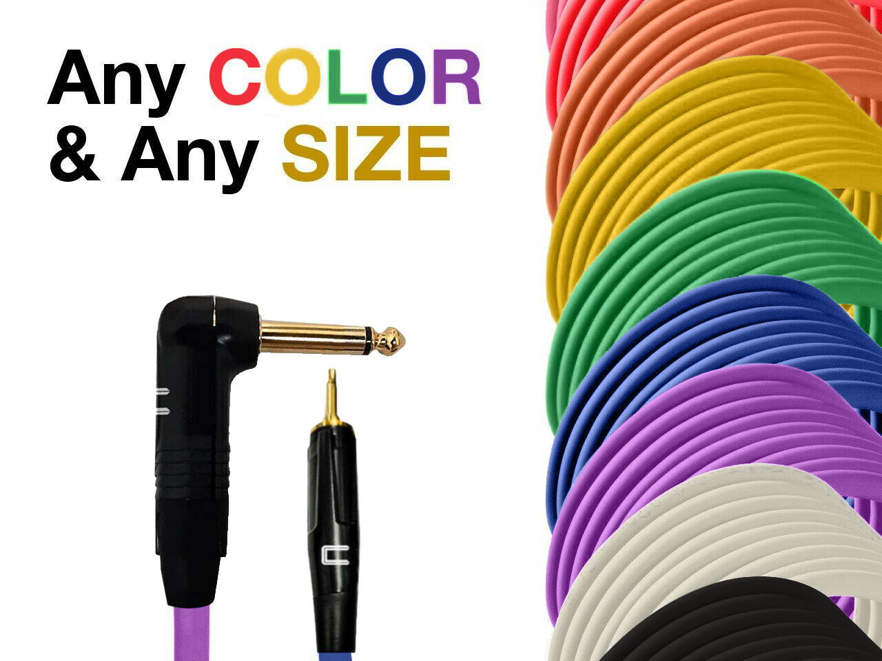 Right Angle 1/4 TS - 3.5 TS Male Unbalanced Mono Cable Custom Length, Color Cord