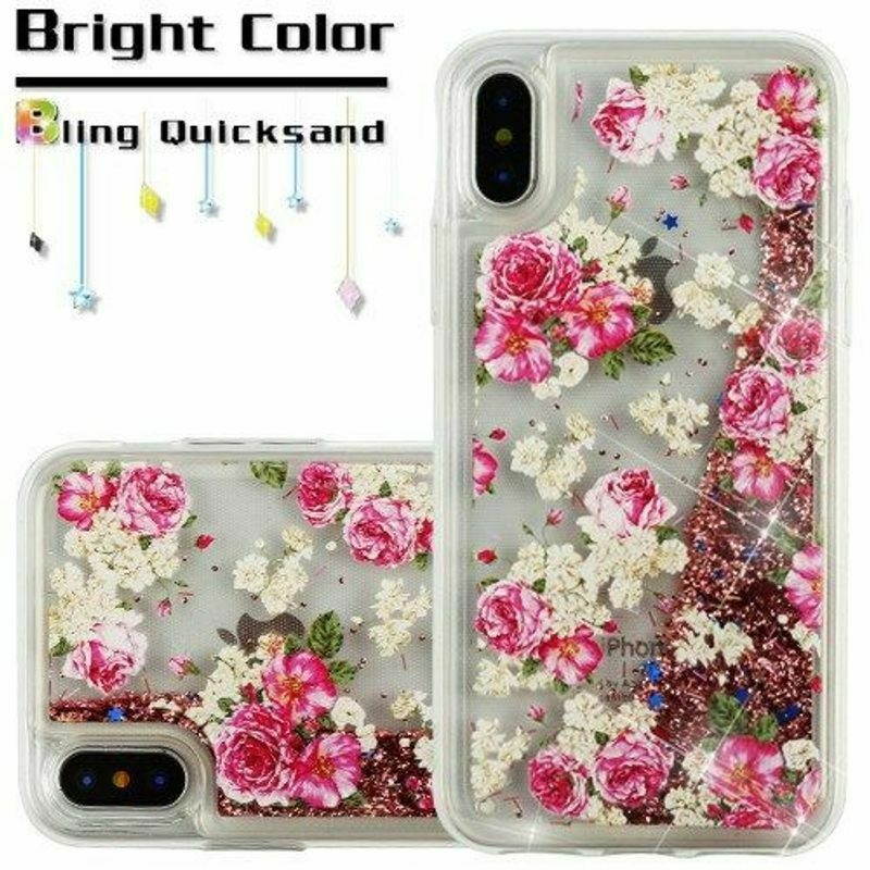 For  iPhone X/XS 10 Pink Roses Quicksand Glitter Hard TPU Hybrid Case Cover
