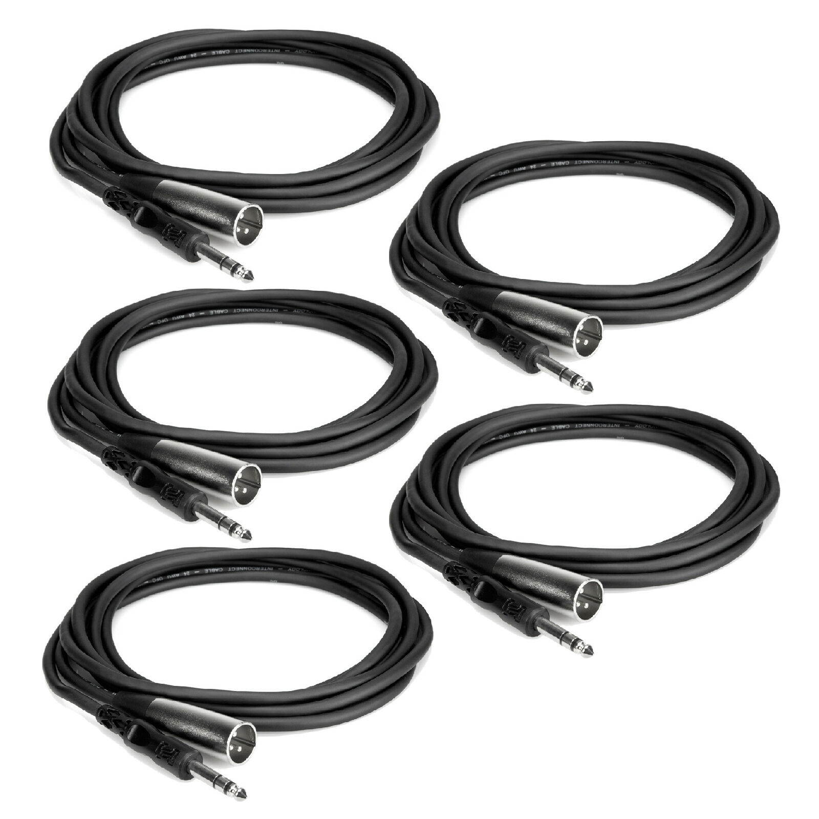Hosa STX105M-FIVE-K 5 XLR Male - 1/4 TRS Audio Cable 5 Pack Bundle