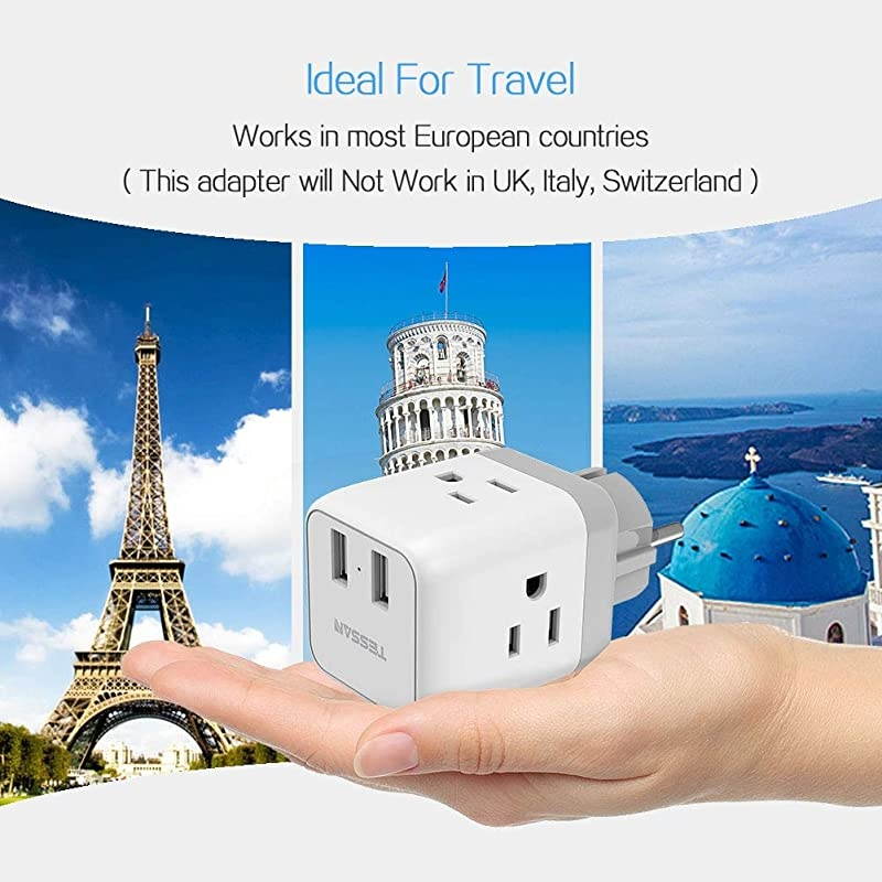 Germany France Power Adapter Type EF  European Travel Plug Adapter with 2 USB US to Europe Schuko Plug Adapter for Iceland Spain Russia Poland EU