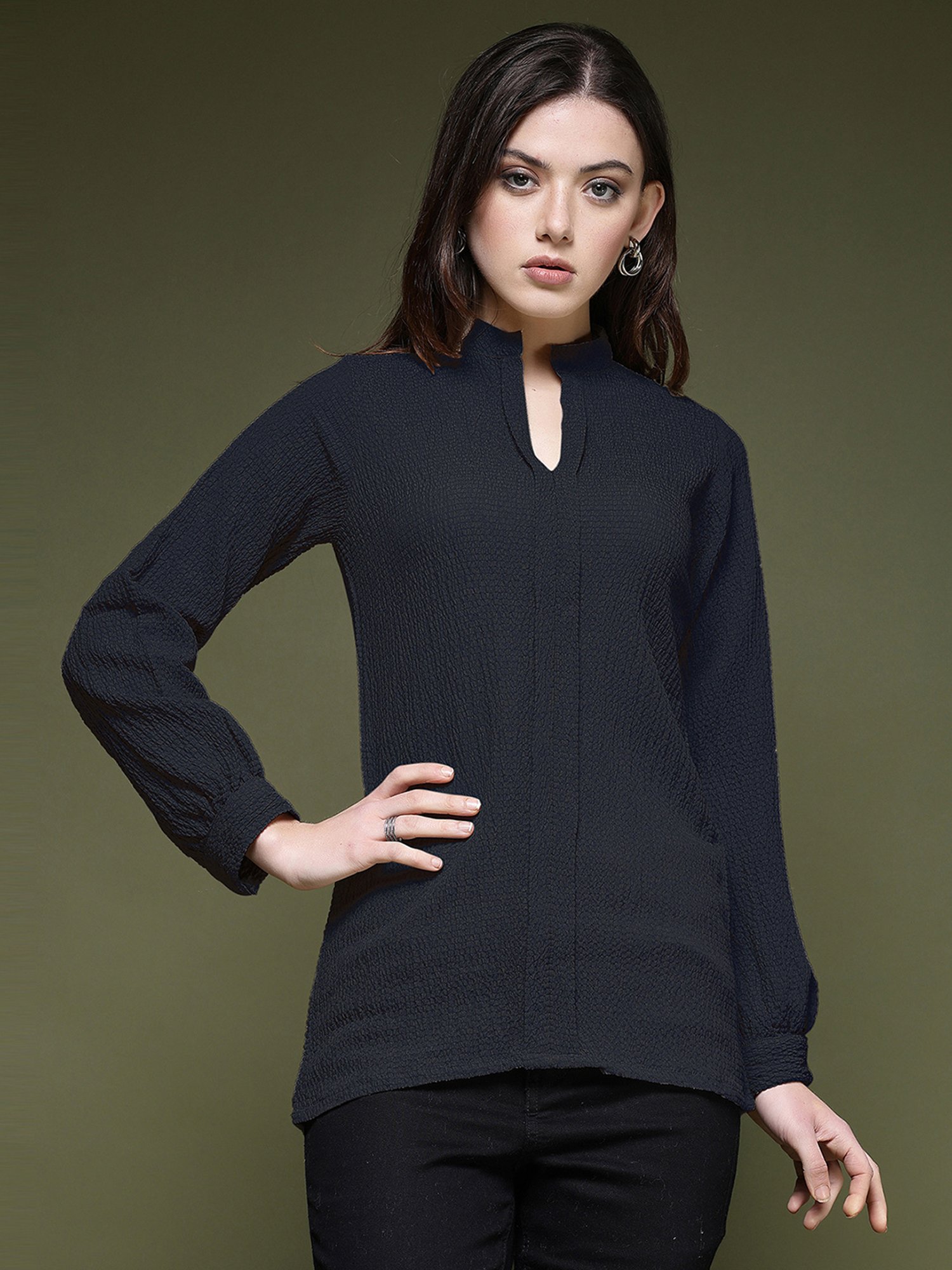 SELVIA Navy Regular Fit Top