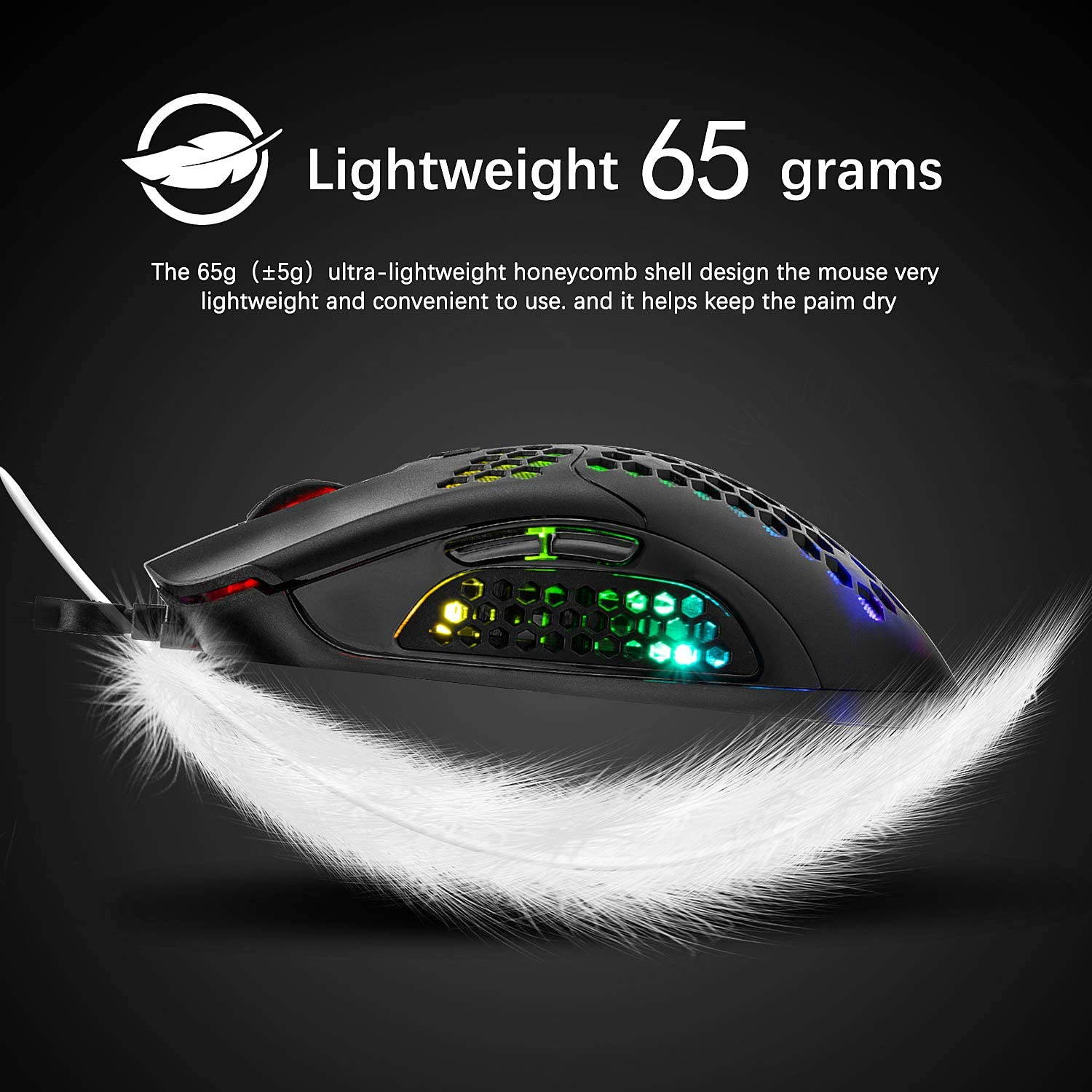 Wired Lightweight Gaming Mouse,26 RGB Backlit Mice with 7 Buttons Programmable Driver,PAW3325 12000DPI Mice,Ultralight Honeycomb Shell Ultraweave Cable Mouse for PC Gamers and Xbox and PS4 Users