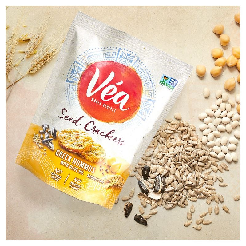 Vea Snacks Seed Crackers, Greek Hummus with Olive Oil - 5oz