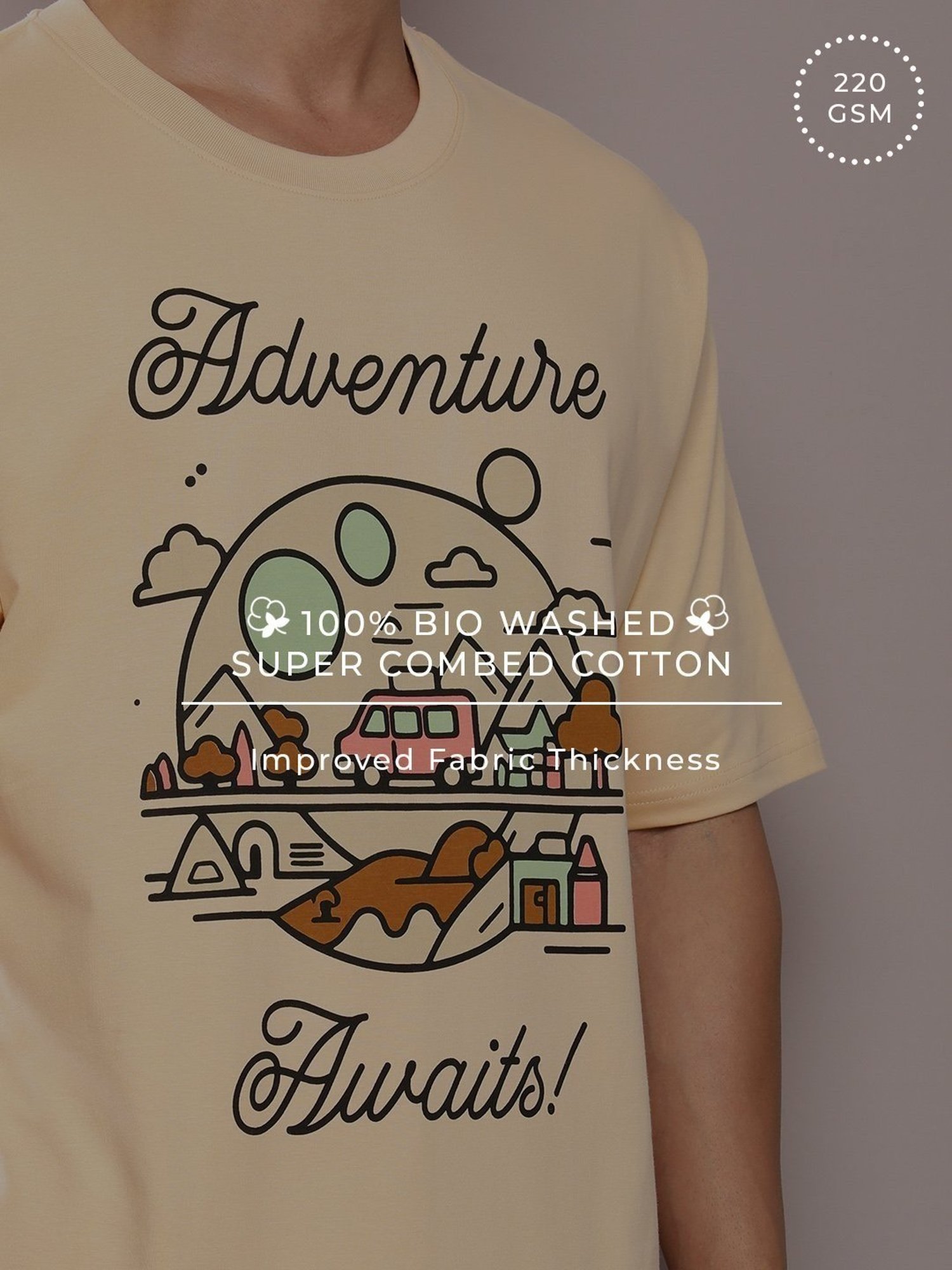 Dillinger Beige Cotton Loose Fit Printed T-Shirt