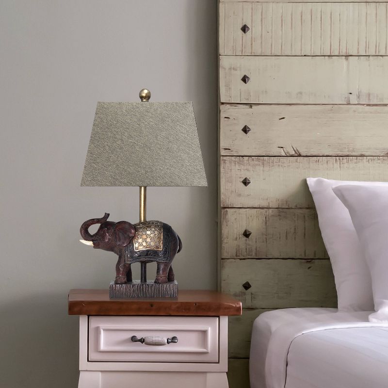 Elephant Table Lamp with Fabric Shade Brown - Lalia Home