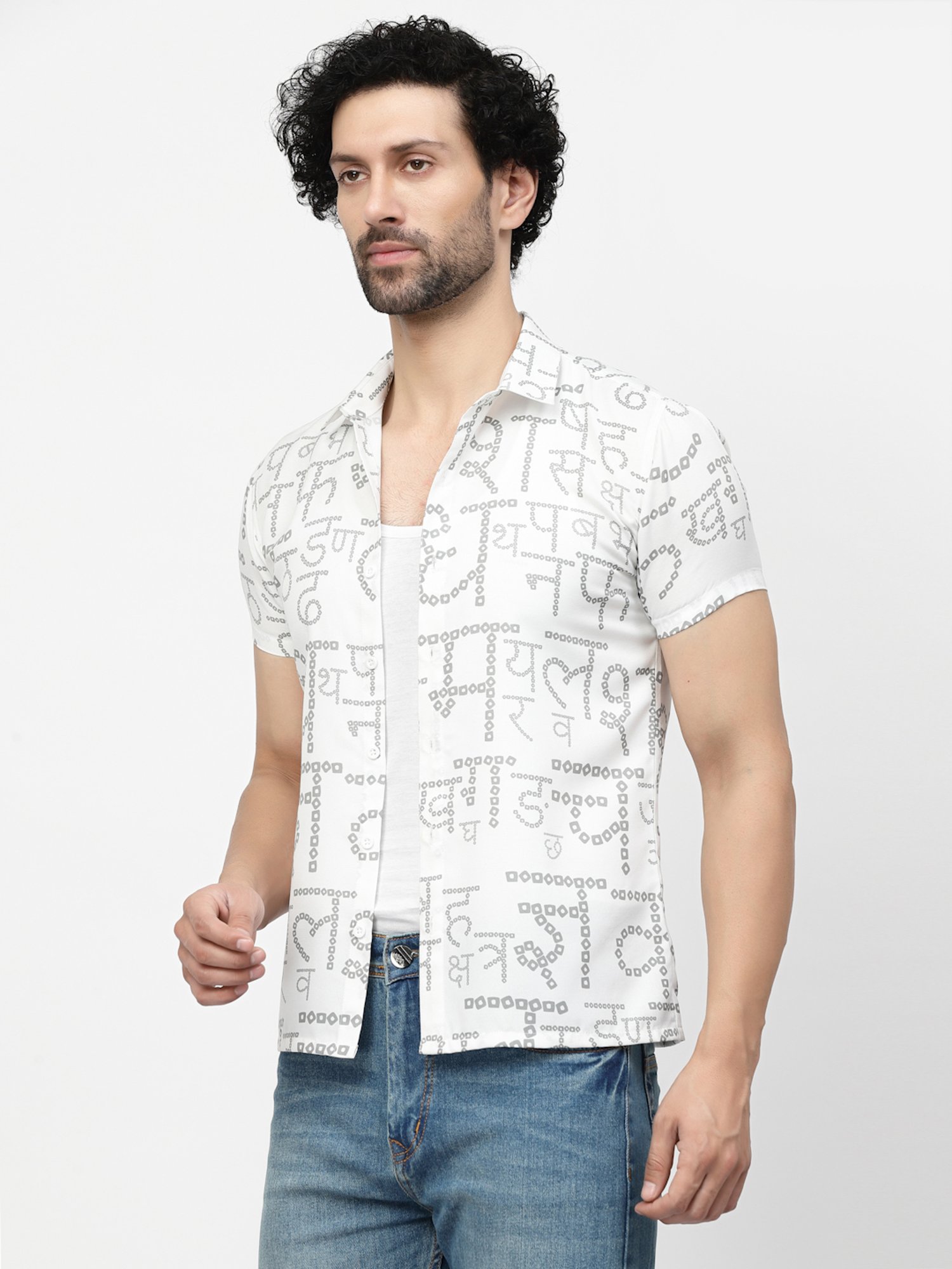 Lela White Regular Fit Printed Shirt