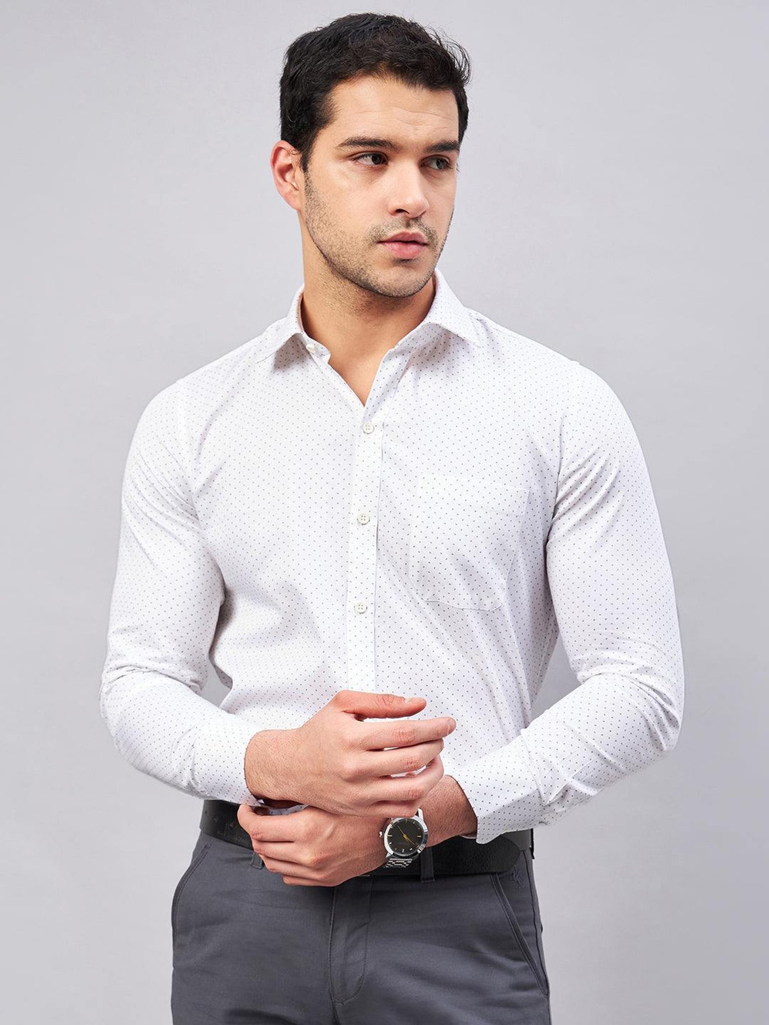 Louis Stitch White Cotton Regular Fit Printed Shirt