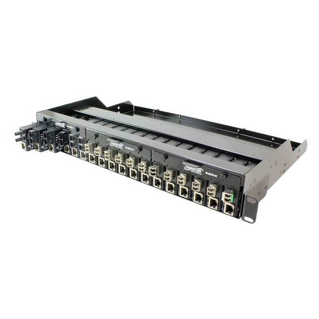 Transition Networks M-MCR-01-NA 18-Slot Mini Media Converter Chassis - Modular Expansion Base - Ac 100/240 V - 1.5U - Rack-Mountable