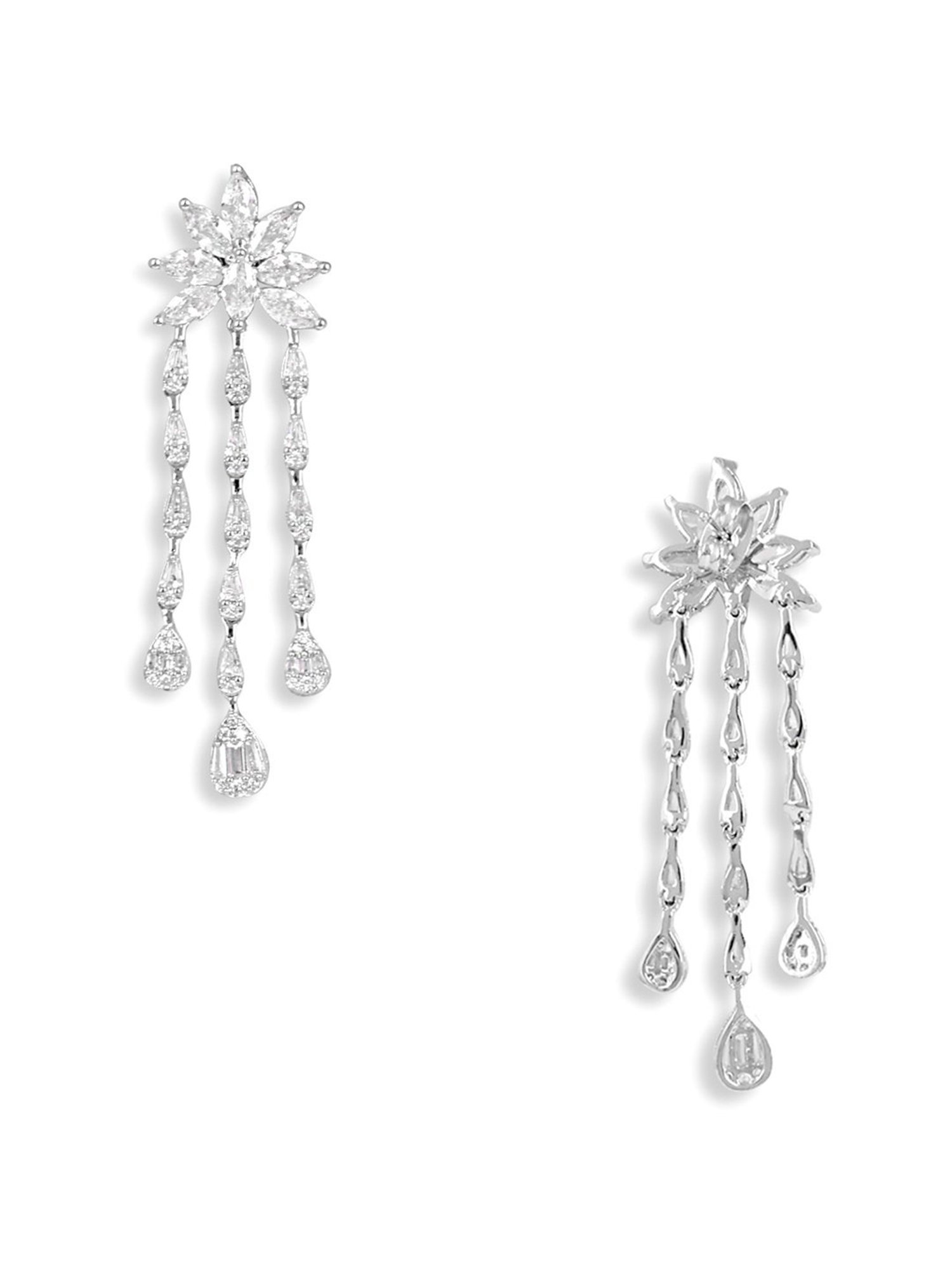 The Real Effect London Sonah Silver Florere Long Hanging Drop Earrings