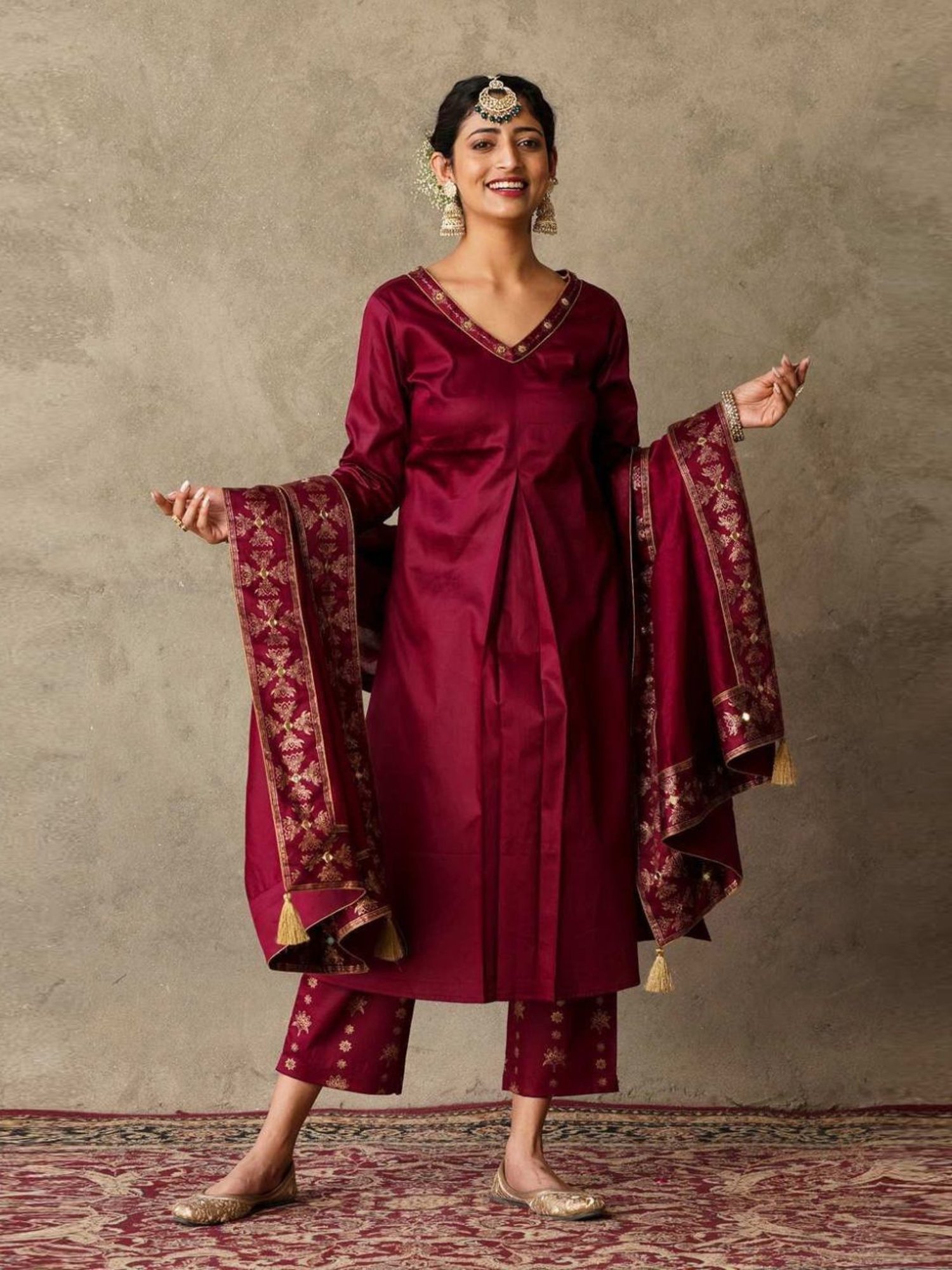 Akiso Plum Parv Chanderi Dupatta