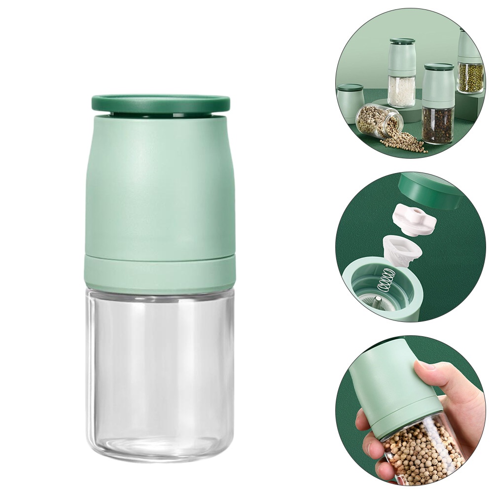 1 Pc Spice Grinder Kitchen Glass Spice Bottle Pepper Grinder (Light Green)