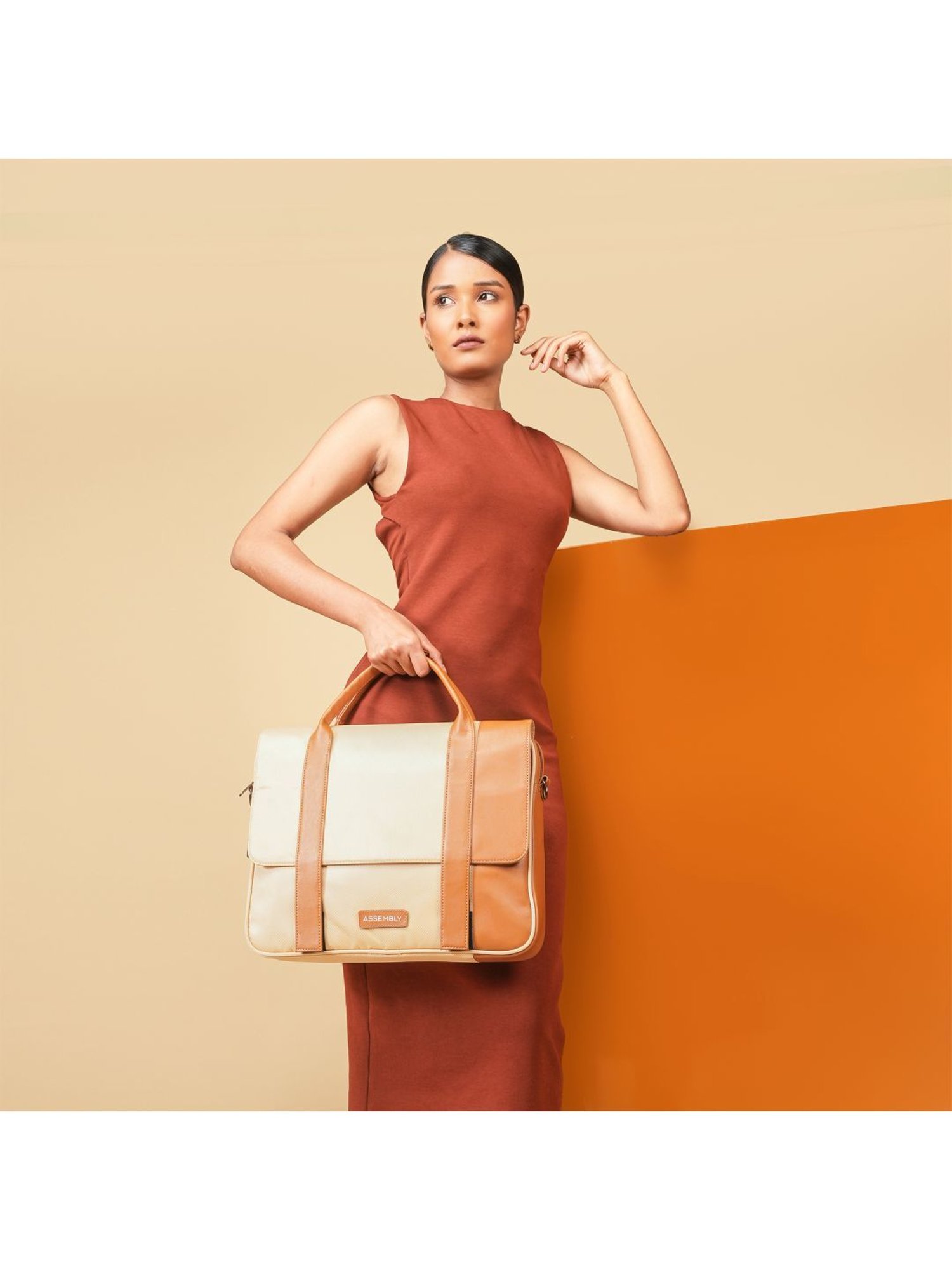 Assembly Beige Medium Laptop Messenger Bag with USB Charging Port