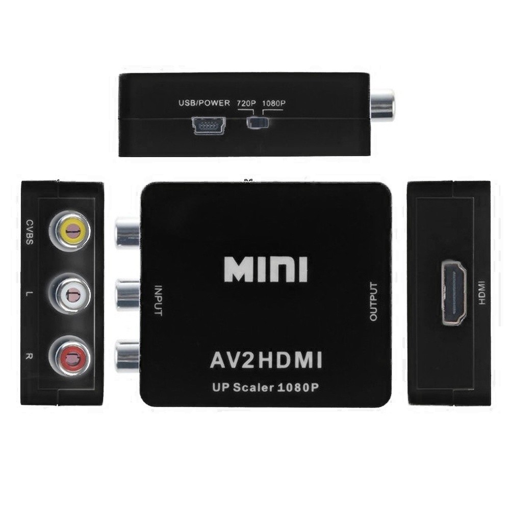 to AV Converter to RCAto AV 1080P to 3RCA CVBS AV Composite Video Audio Converter Adapter Supports PALNTSC with USB Charge Cable for PC Laptop HDTV DVD to AV Black