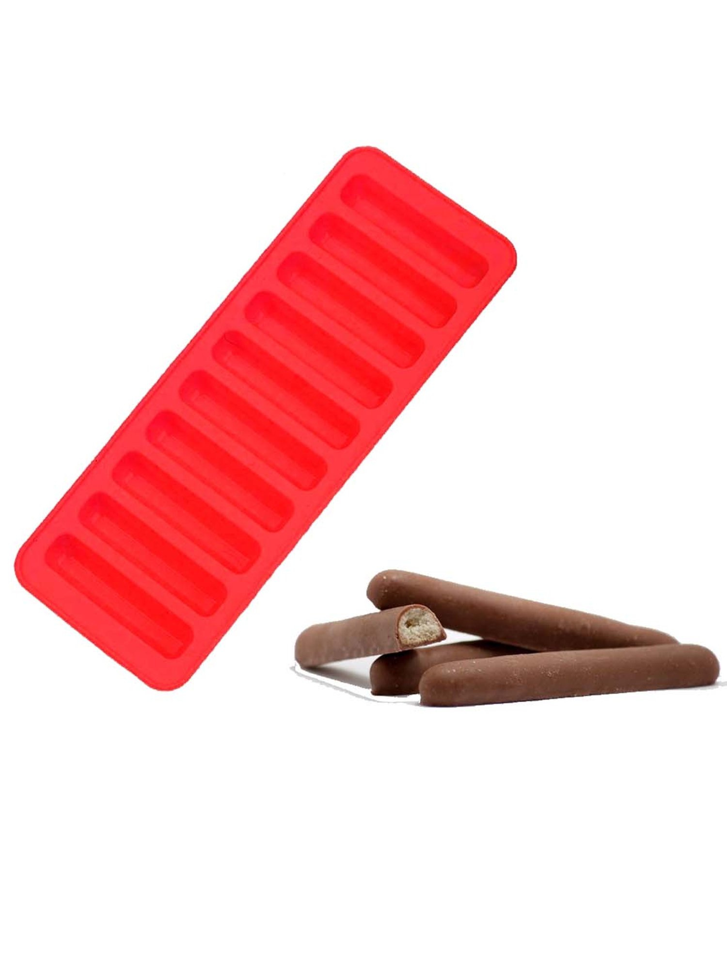 HAZEL 10 Cavity Silicon Chocolate Bar Ice Cube Mould, 1 Pc, Red