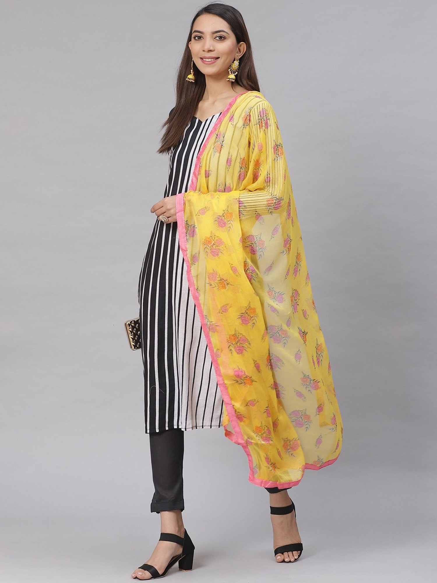 Saree Mall Black Striped Unstitched Dress Material