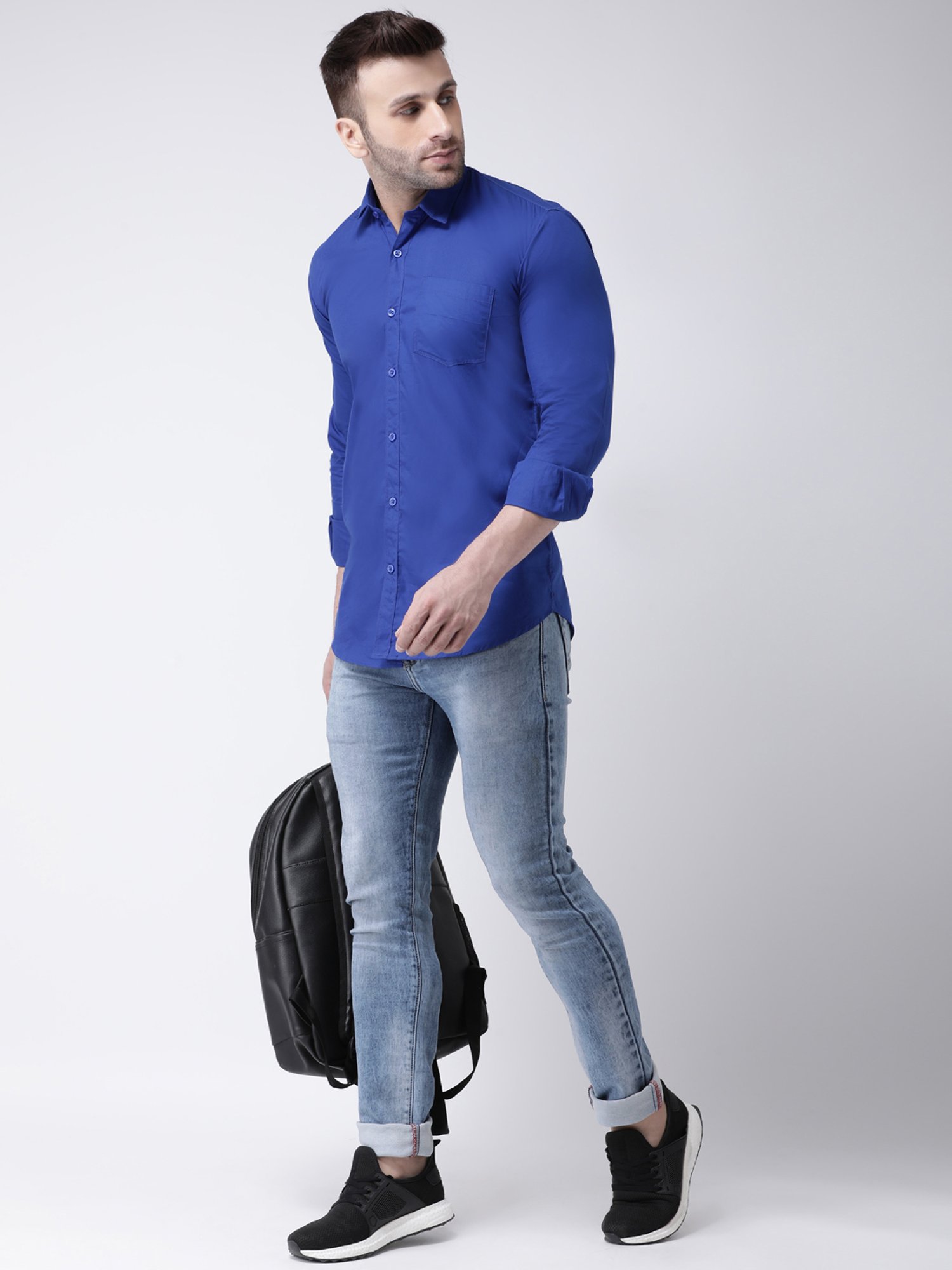 Hangup Plus Royal Blue Slim Fit Pure Cotton Shirt