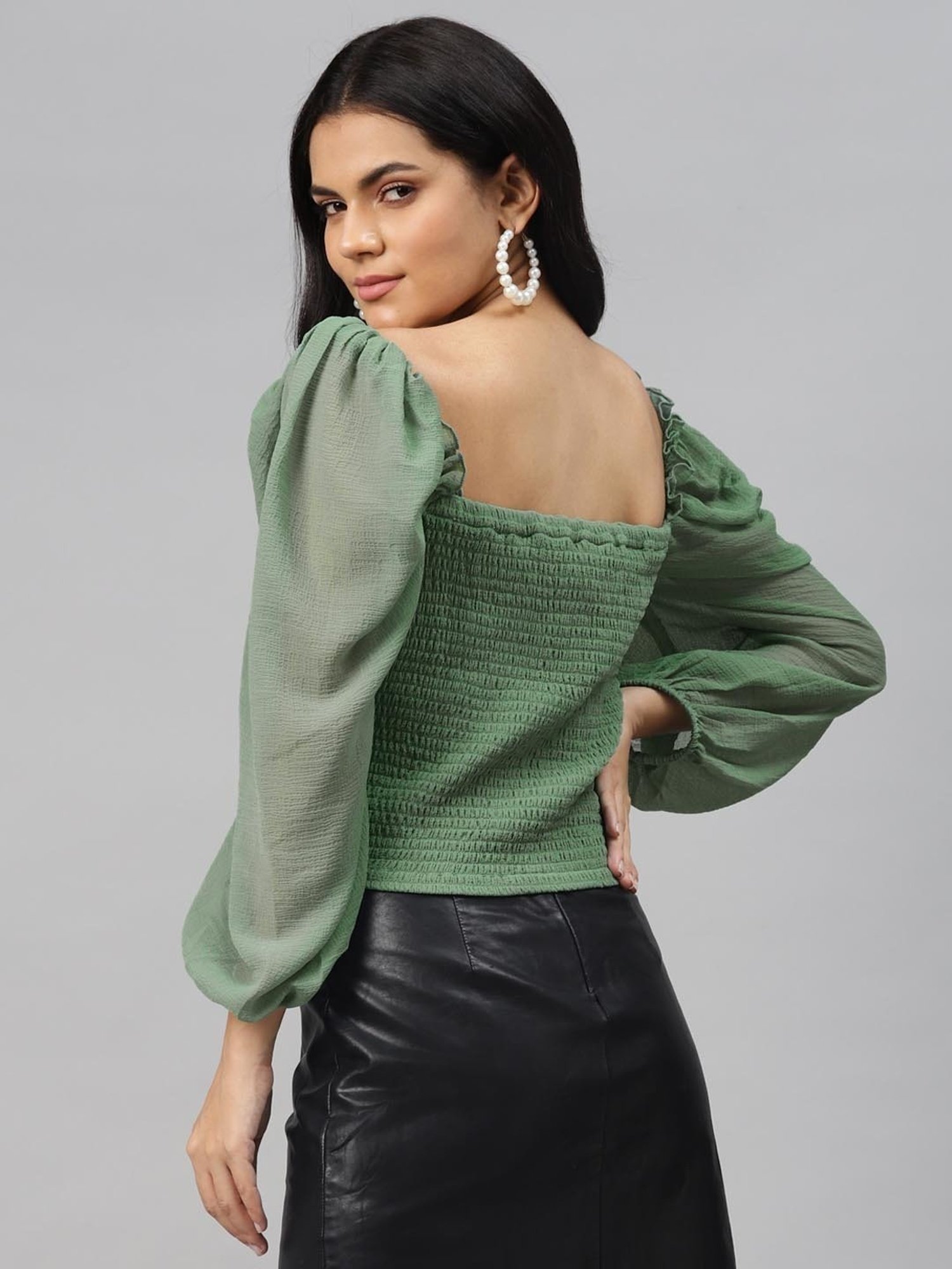 Melon by PlusS Green Textured Crop Top