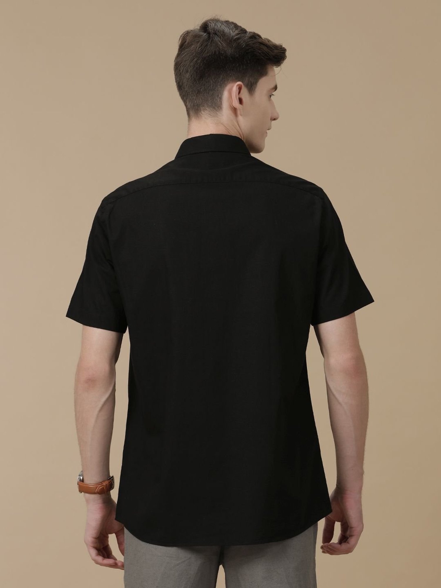 Cavallo By Linen Club Black Linen Contemporary Fit Shirt
