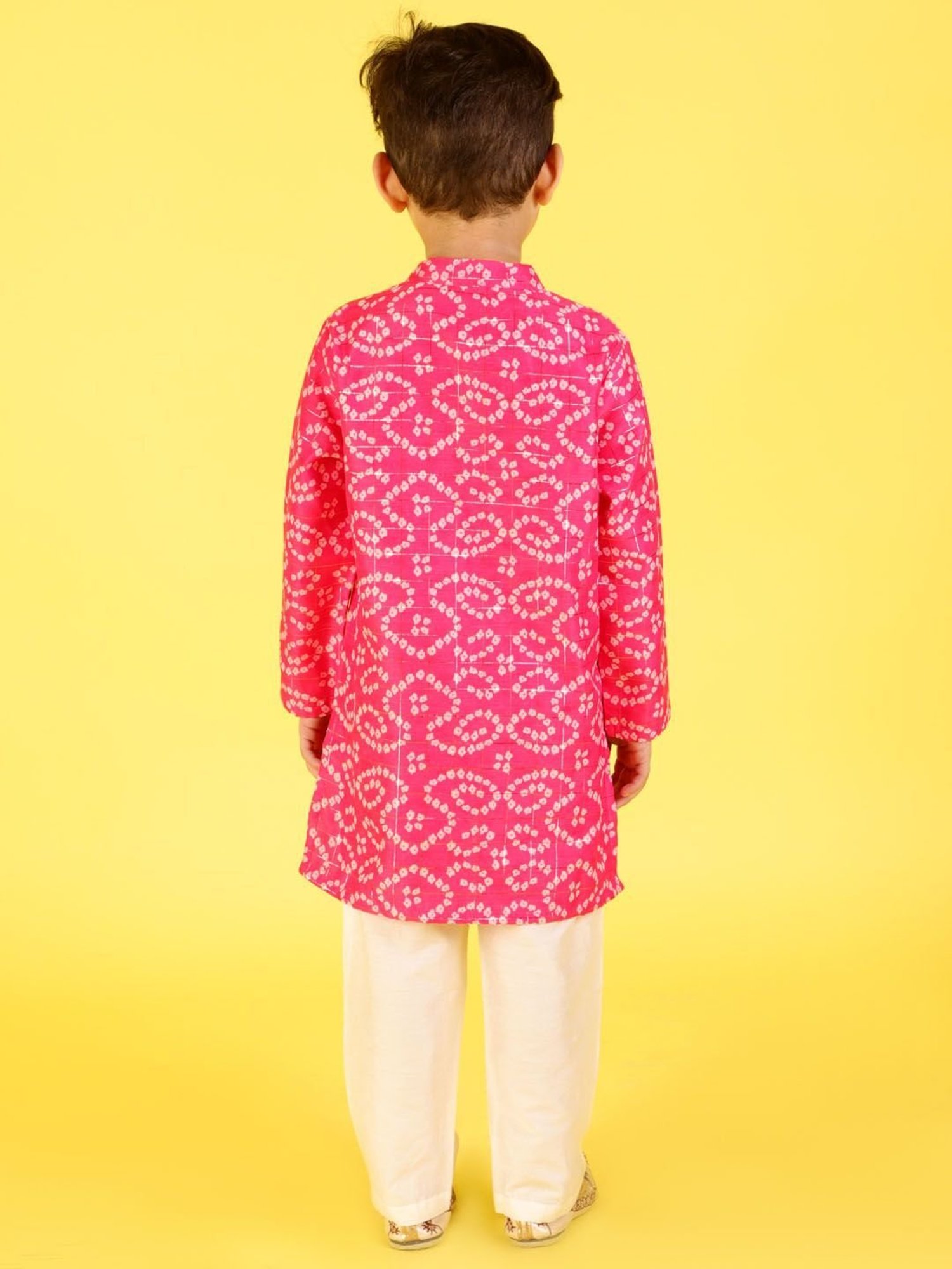 Lil Drama Kids Pink with White Printed Full Sleeves Kurta with Pyjamas