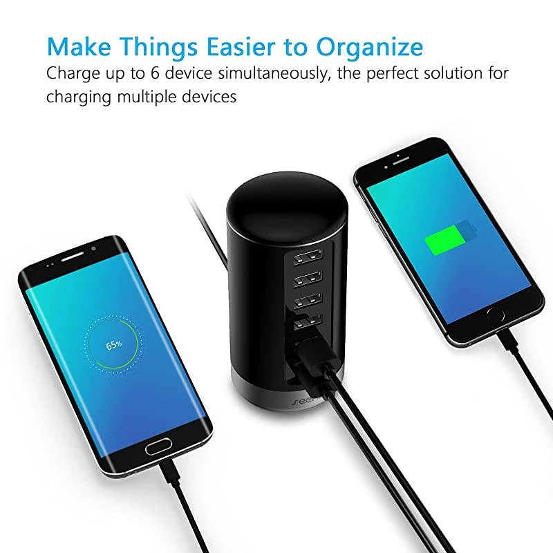 USB Charger Multi Wall Charger Port 6Port USB Charging Station with Smart Identification White Gold