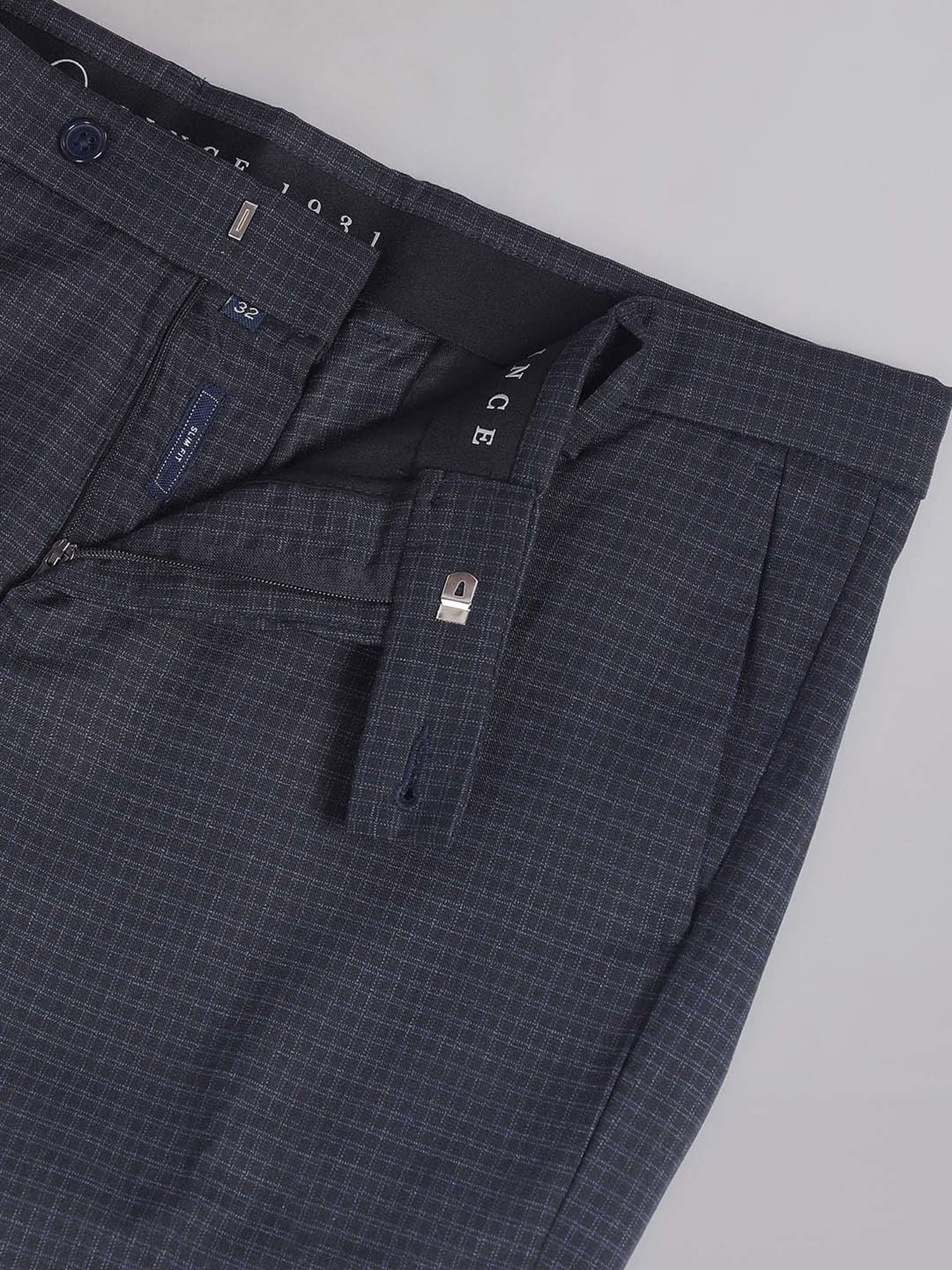 AD by Arvind Blue Slim Fit Flat Front Trousers