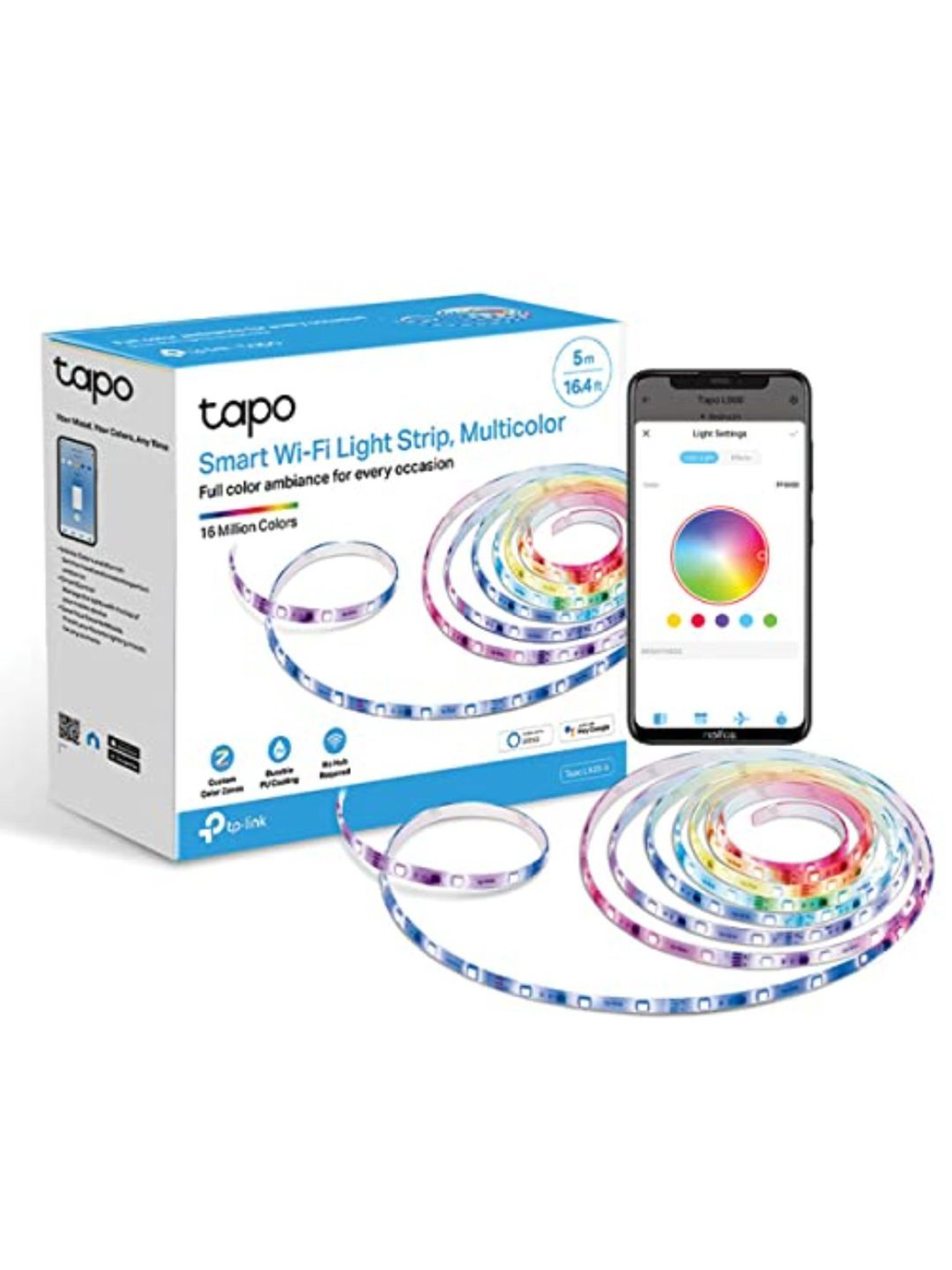 TP-Link Tapo L920-5 Smart LED Light Strip, 16million RGB Colors, Sync-to-Sound (16.4ft, Multicolor)