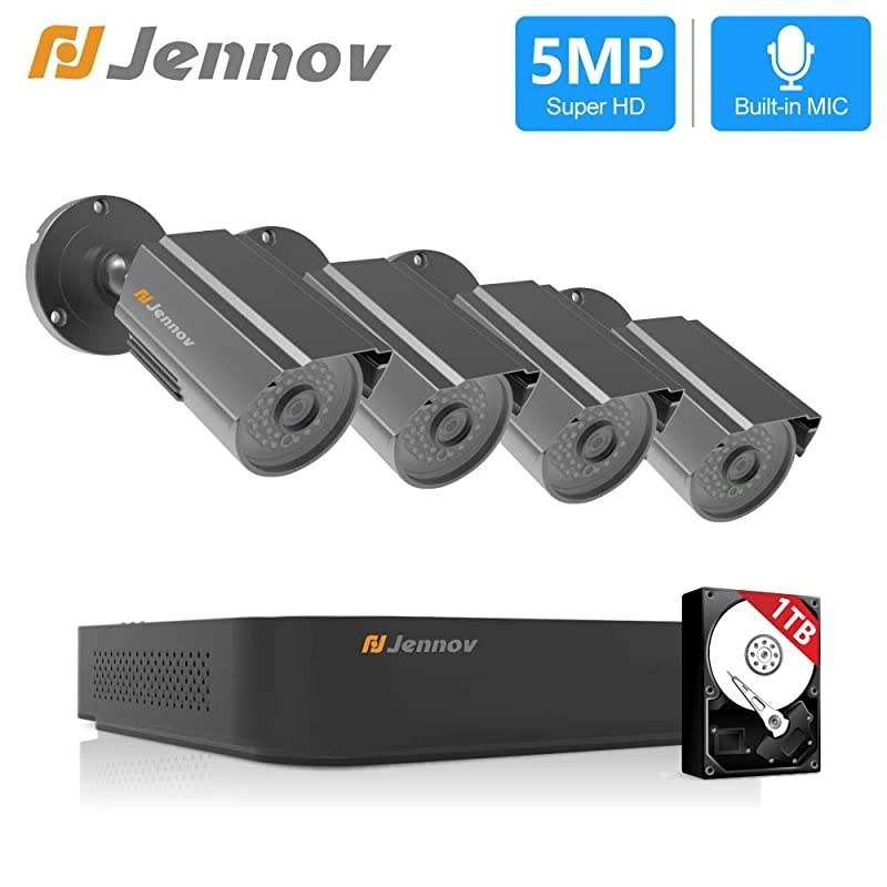 CCTV Security Camera System,  8CH H.264+ Home Surveillance Security DVR Kit with 1TB HDD, 4PCS 5MP Outdoor Bullet Cameras Waterproof,Audio Recording,Email Alert,24/7 Home Business Monitoring