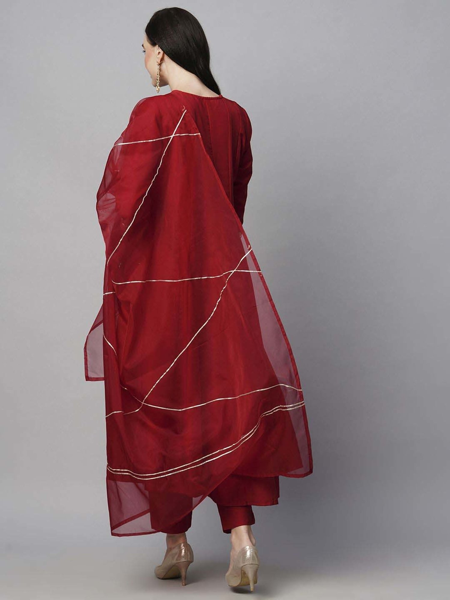 Heeposh Red Embroidered Kurta Pant Set With Dupatta