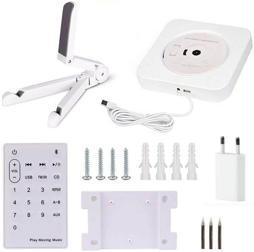 Yixianxi Home Wall Mounted CD Player Surround Sound FM Radio Bluetooth USB MP3 Disk Portable Music Player Remote Control Stereo Speaker (White)